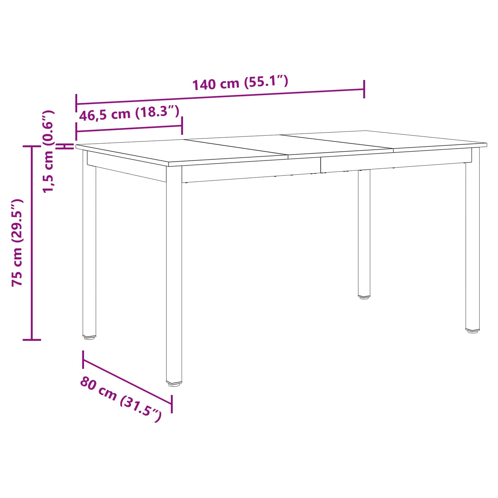 Esstische 140 x 80 x 75 cm METALL