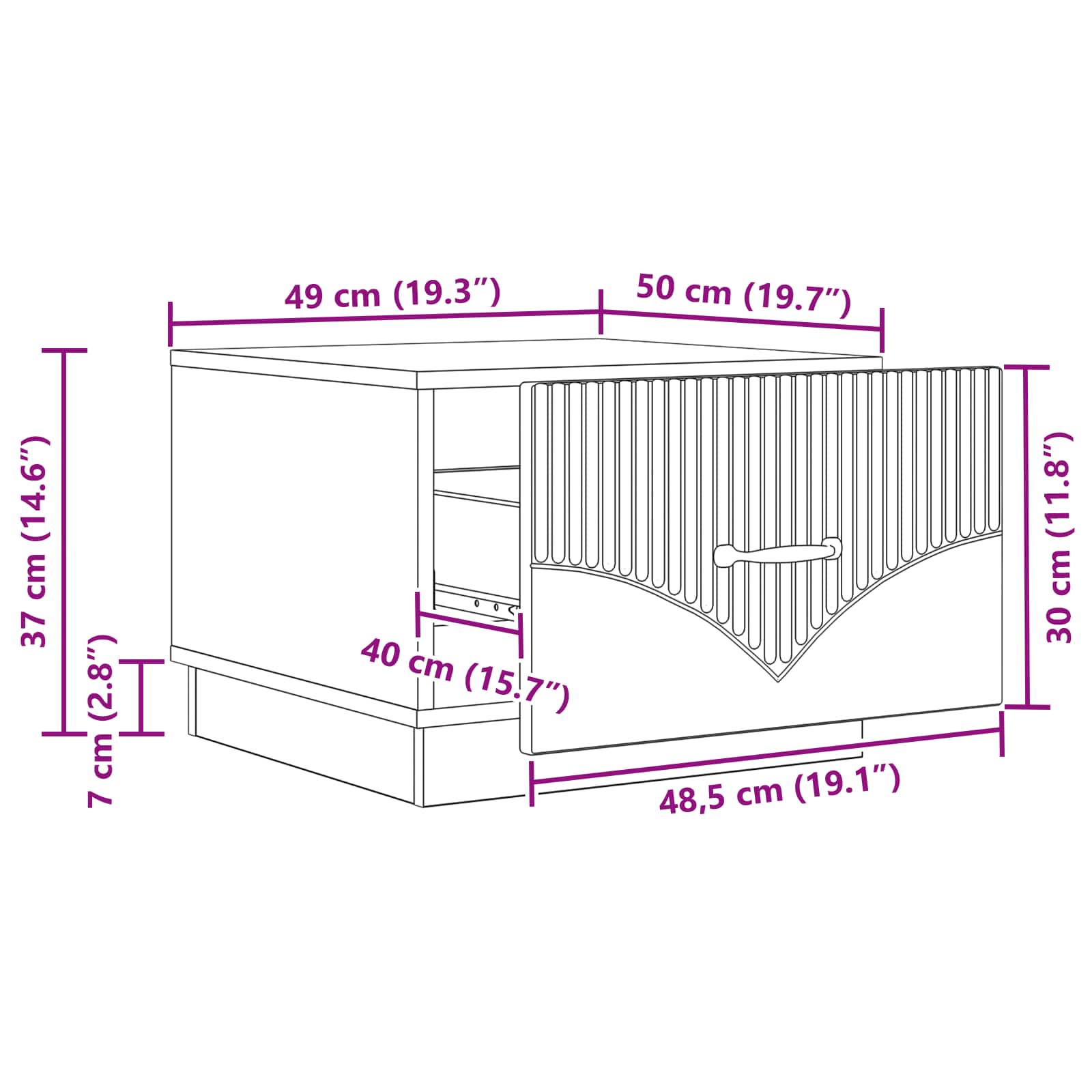 Couchtisch mit Schubladen Weiß 49 x 50 x 37 cm Holzwerkstoff