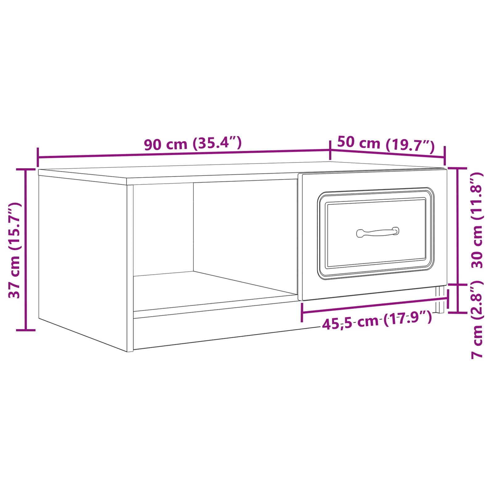 Couchtisch Geräucherte Eiche 90 x 50 x 37 cm Holzwerkstoff