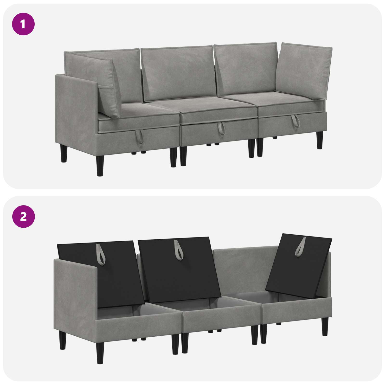 Wohnzimmergarnitur mit Kissen mit Speicher 3 pcs Hellgrau Samt
