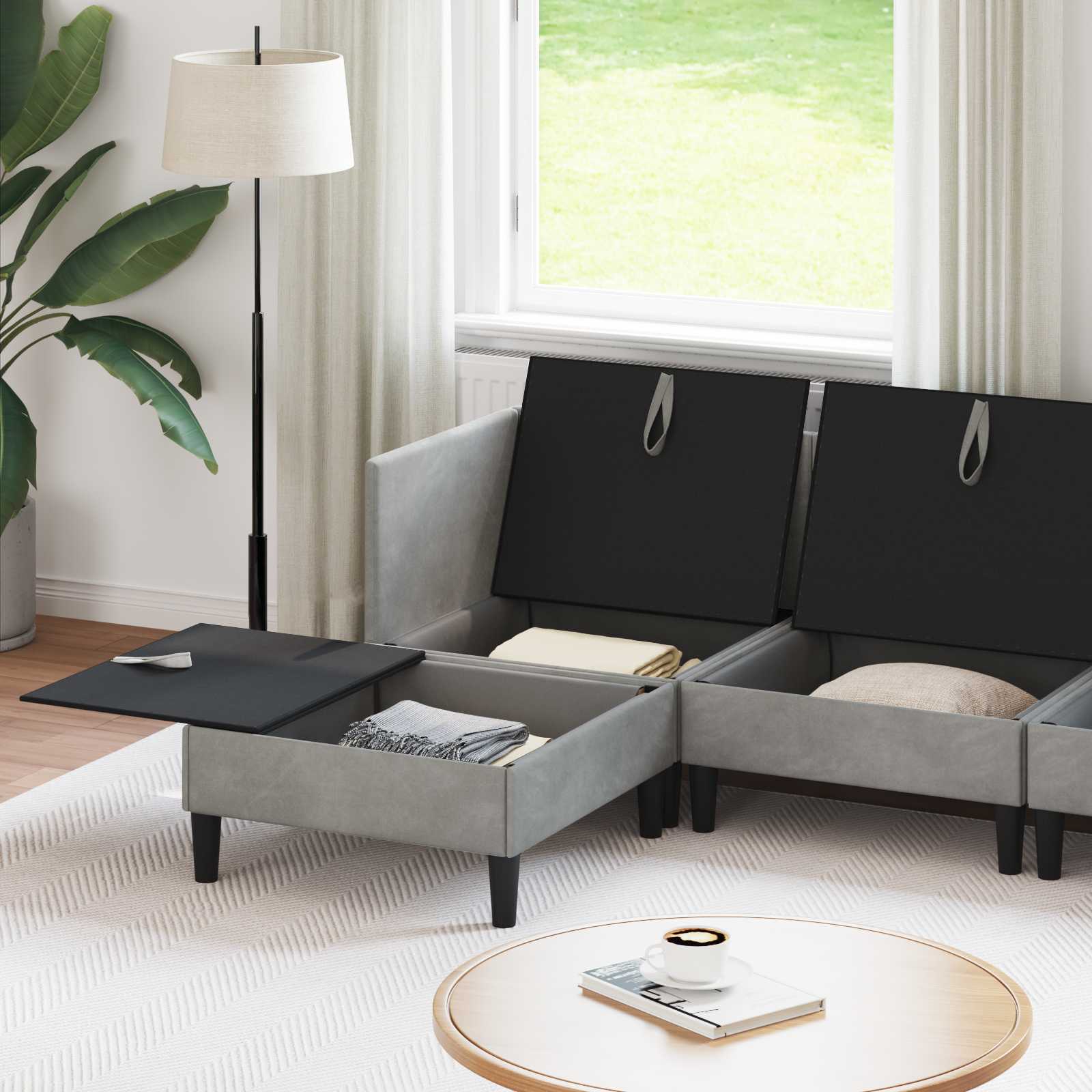 Wohnzimmergarnitur mit Kissen mit Speicher 5 pcs Hellgrau Samt