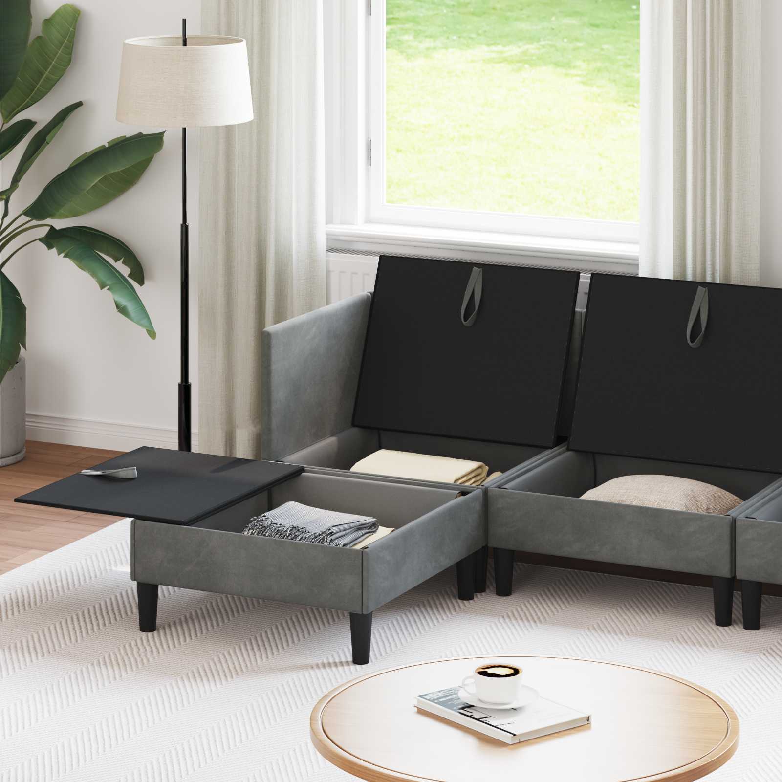Wohnzimmergarnitur mit Kissen 6 pcs Dunkelgrau Samt