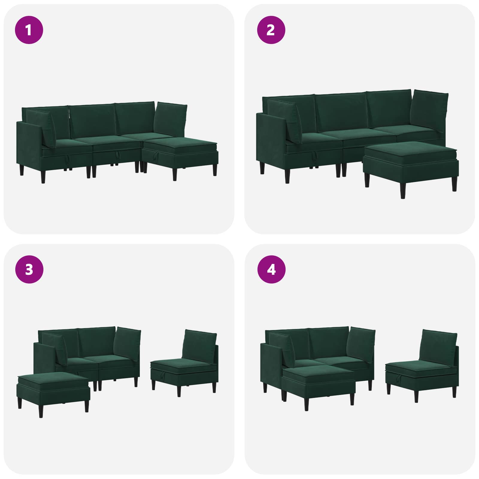Wohnzimmergarnitur mit Kissen 4 pcs Dunkelgrün Samt