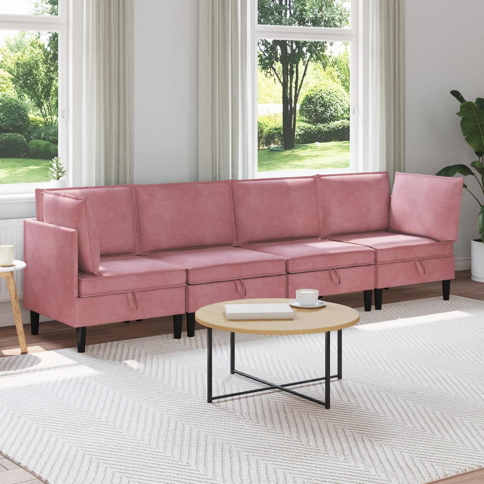 Wohnzimmergarnitur mit Kissen mit Speicher 4 pcs Rosa Samt