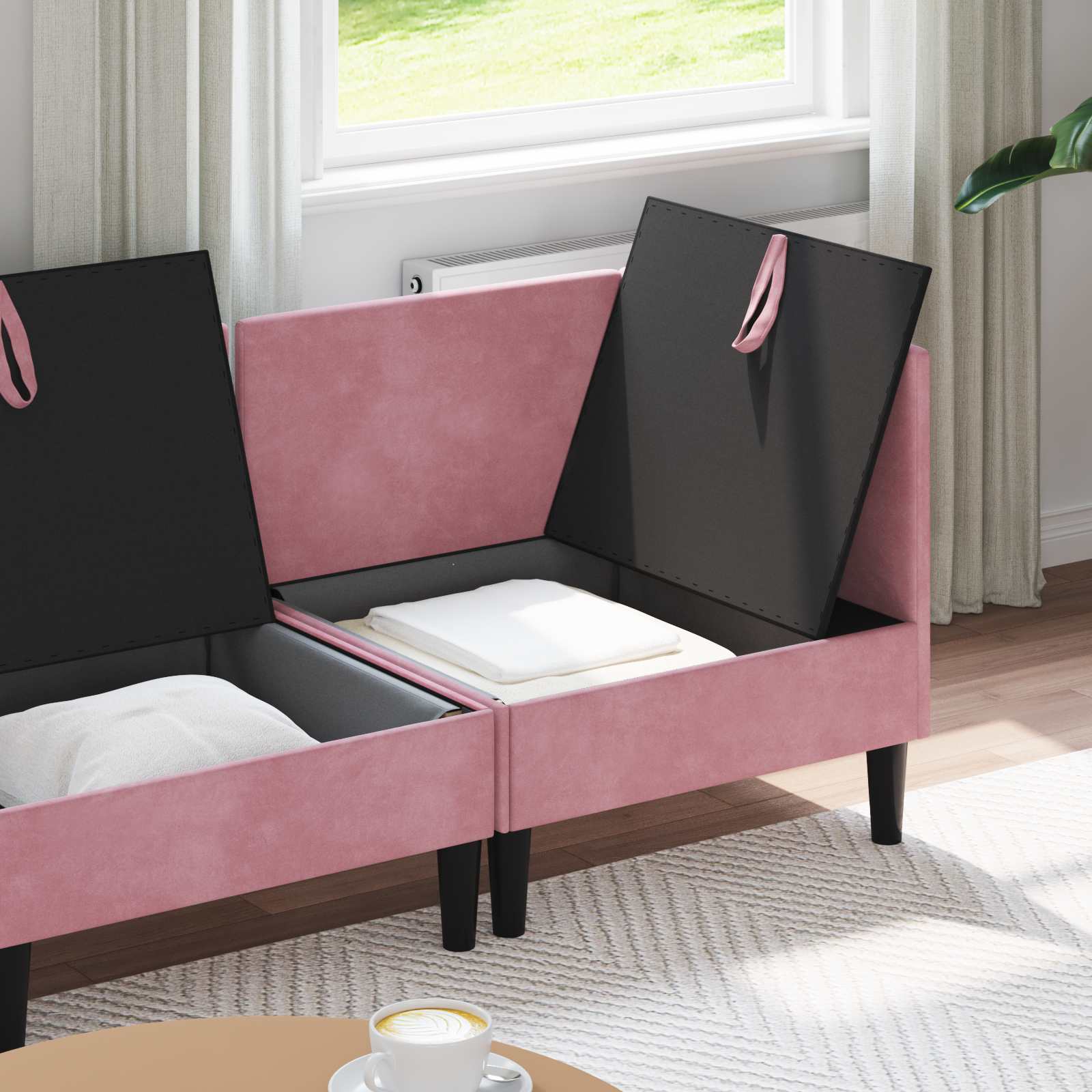 Wohnzimmergarnitur mit Kissen mit Speicher 4 pcs Rosa Samt