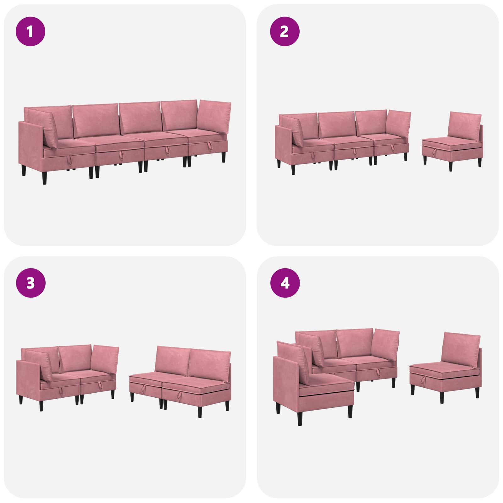 Wohnzimmergarnitur mit Kissen mit Speicher 4 pcs Rosa Samt