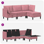 Wohnzimmergarnitur mit Kissen mit Speicher 4 pcs Rosa Samt