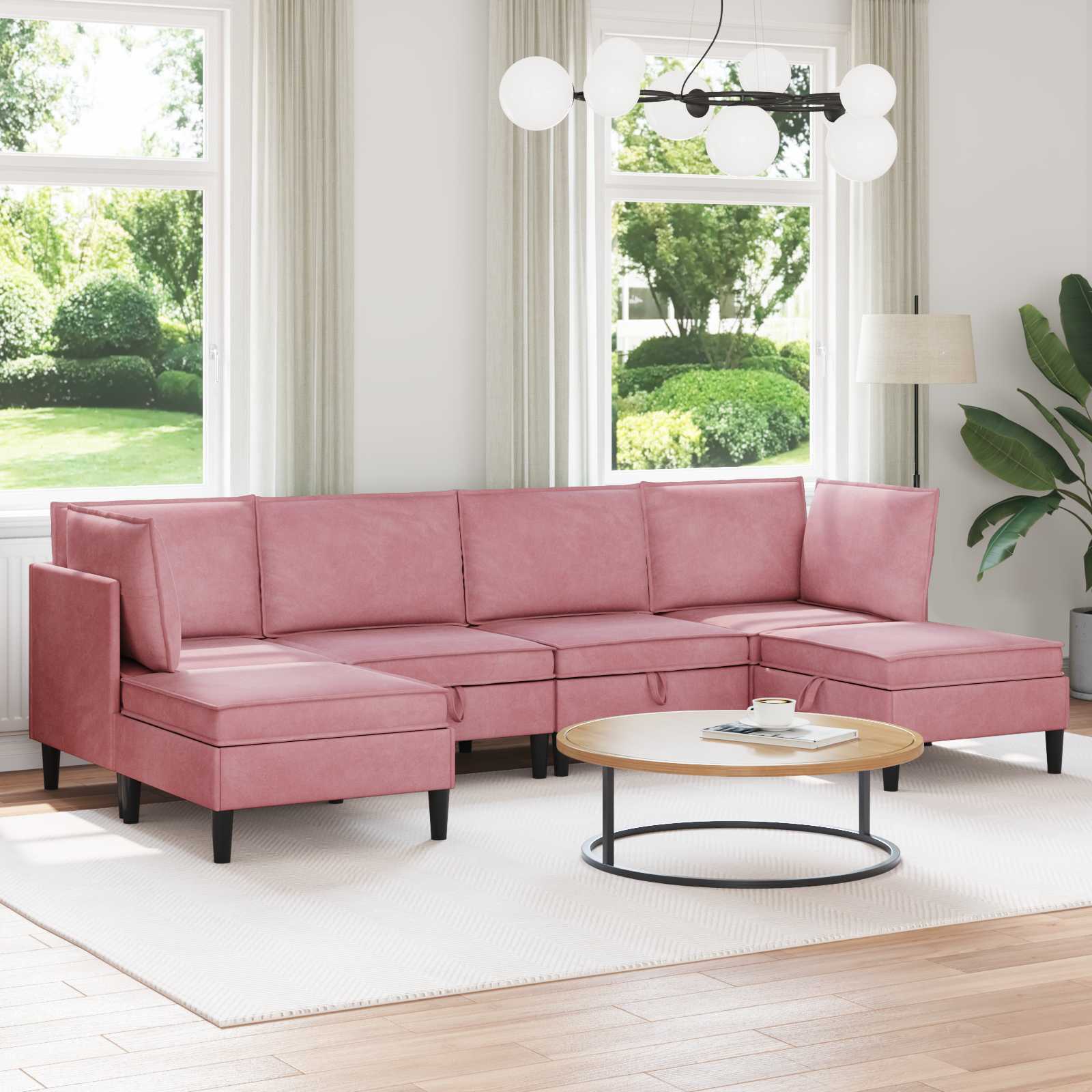 Wohnzimmergarnitur mit Kissen mit Speicher 6 pcs Rosa Samt
