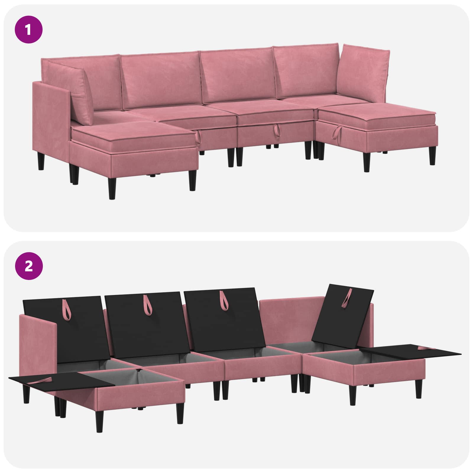 Wohnzimmergarnitur mit Kissen mit Speicher 6 pcs Rosa Samt