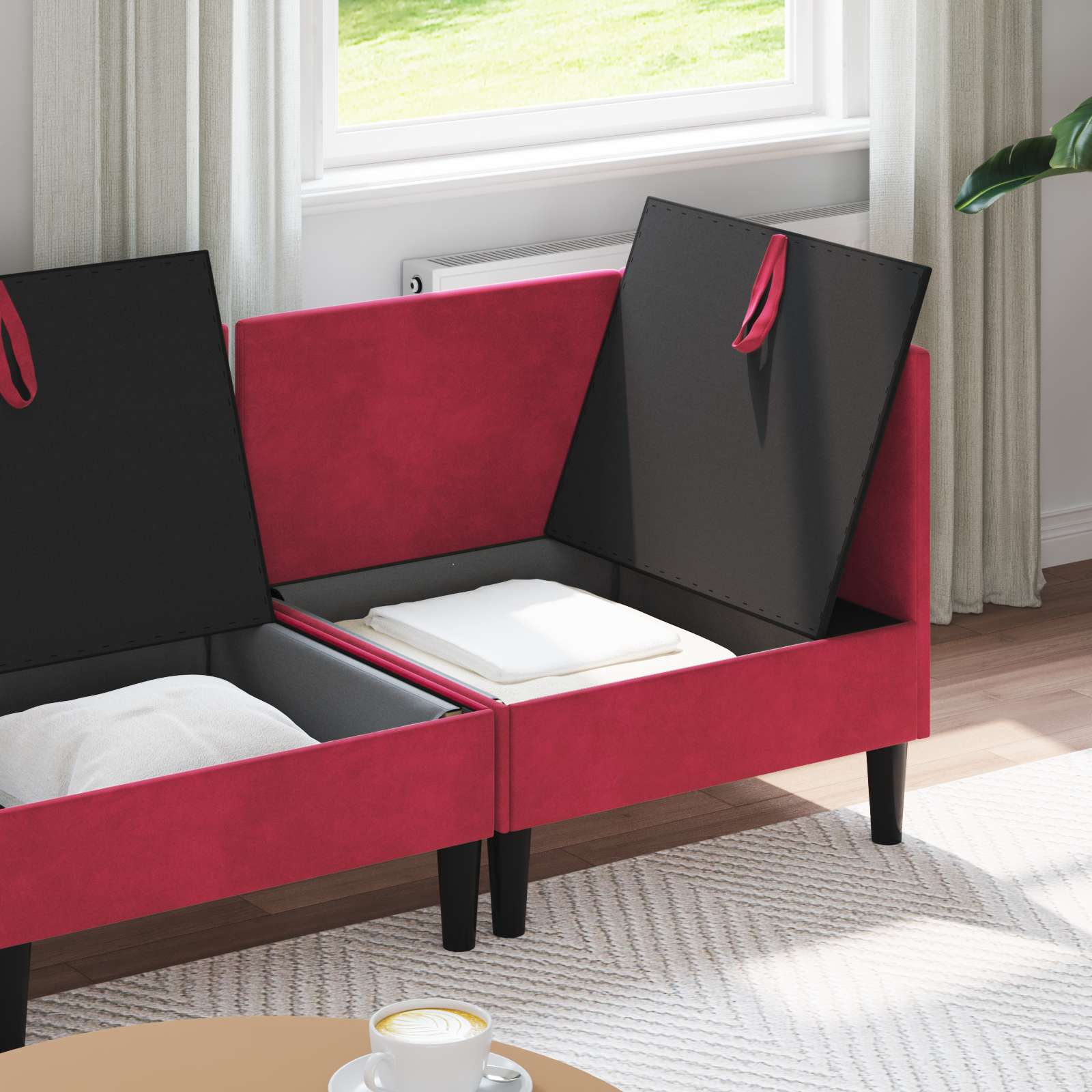 Wohnzimmergarnitur mit Kissen mit Speicher 4 pcs Weinrot Samt