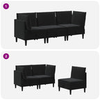Wohnzimmergarnitur mit Kissen mit Speicher 3 pcs Schwarz Samt