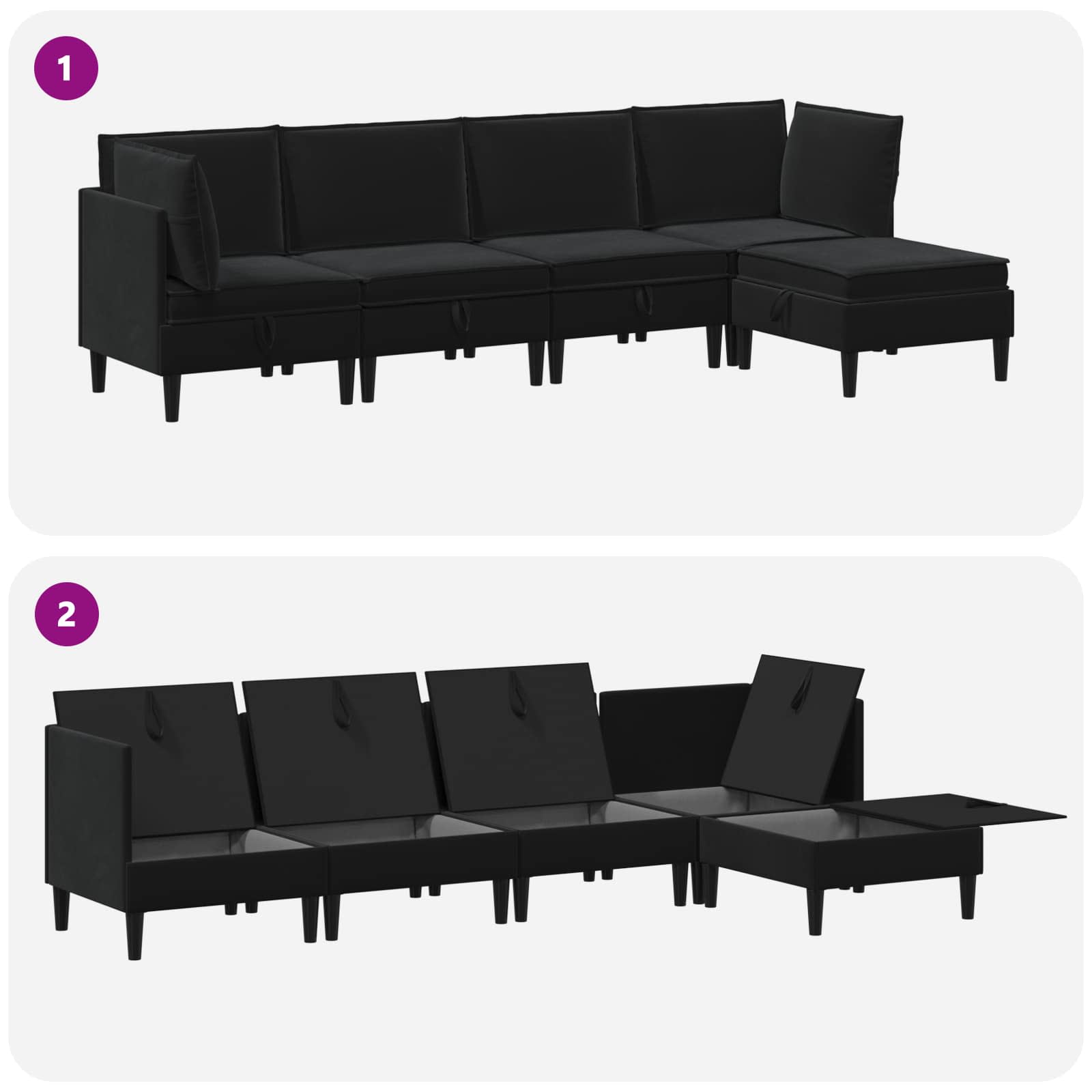Wohnzimmergarnitur mit Kissen mit Speicher 5 pcs Schwarz Samt