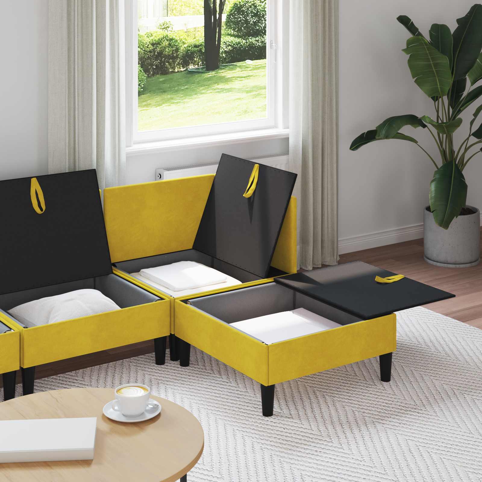 Wohnzimmergarnitur mit Kissen mit Speicher 4 pcs Gelb Samt