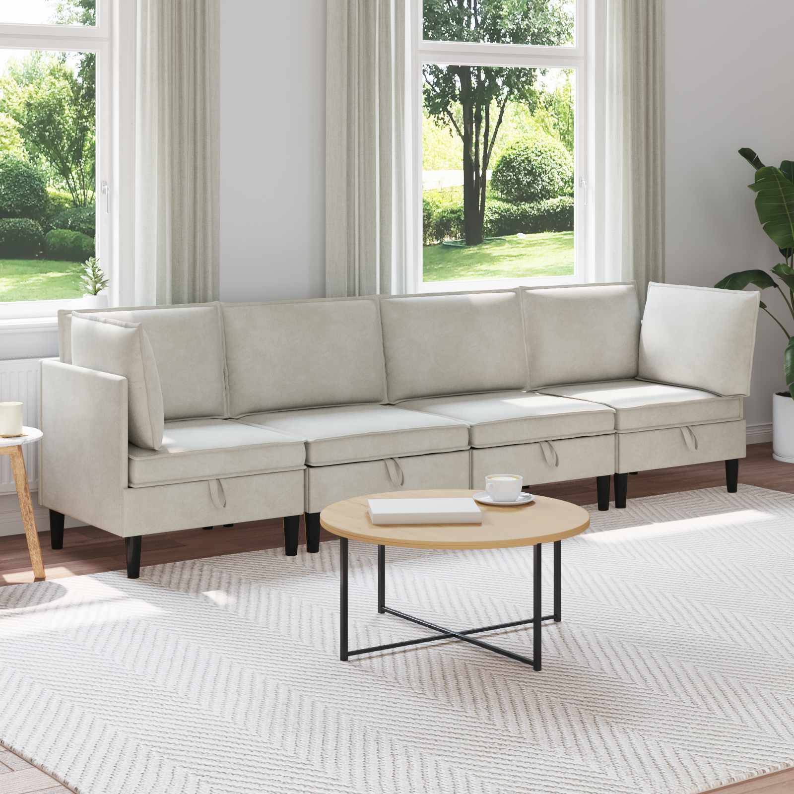 Wohnzimmergarnitur mit Kissen mit Speicher 4 pcs Creme Samt