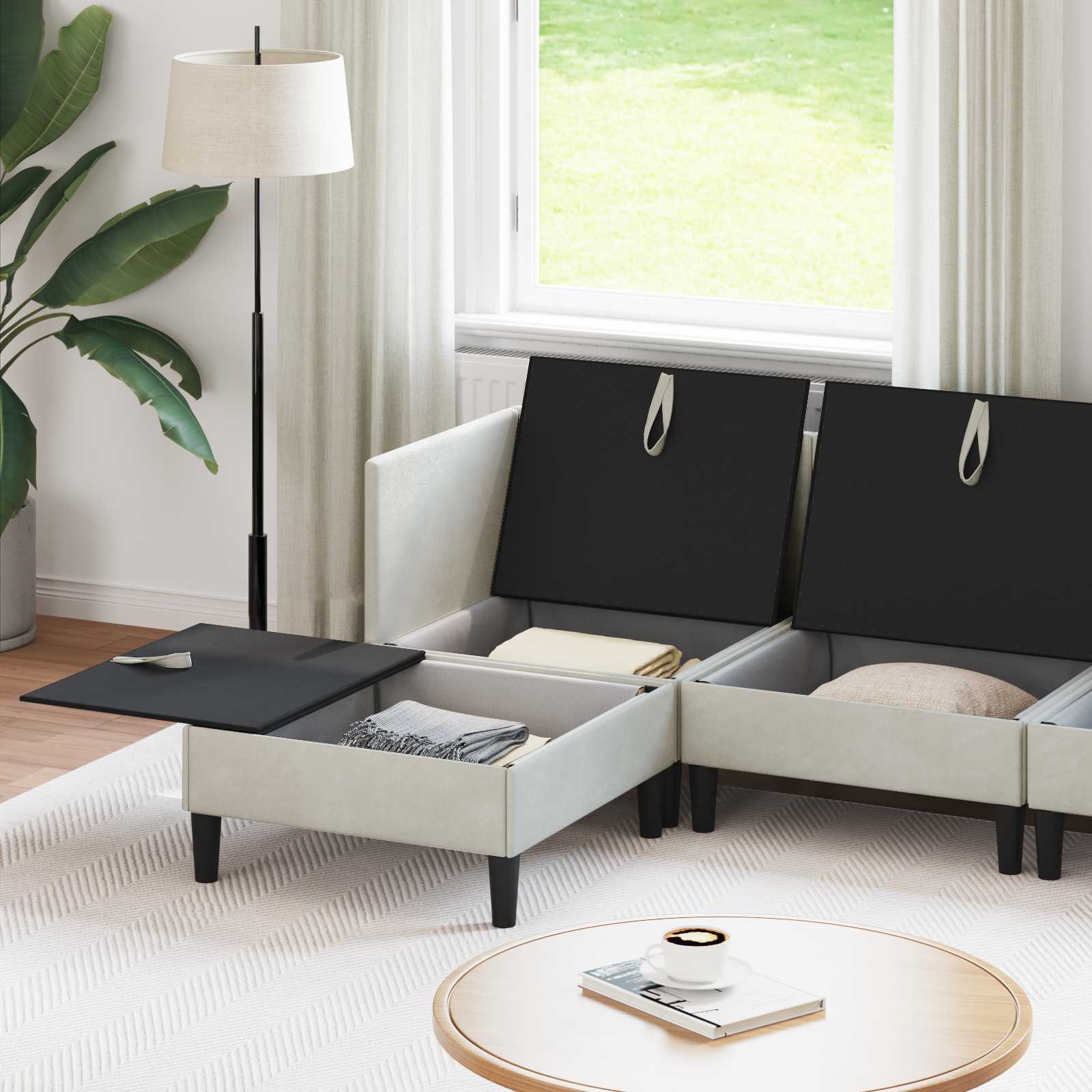 Wohnzimmergarnitur mit Kissen mit Speicher 5 pcs Creme Samt
