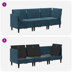 Wohnzimmergarnitur mit Kissen mit Speicher 3 pcs Blau Samt