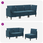 Wohnzimmergarnitur mit Kissen mit Speicher 3 pcs Blau Samt