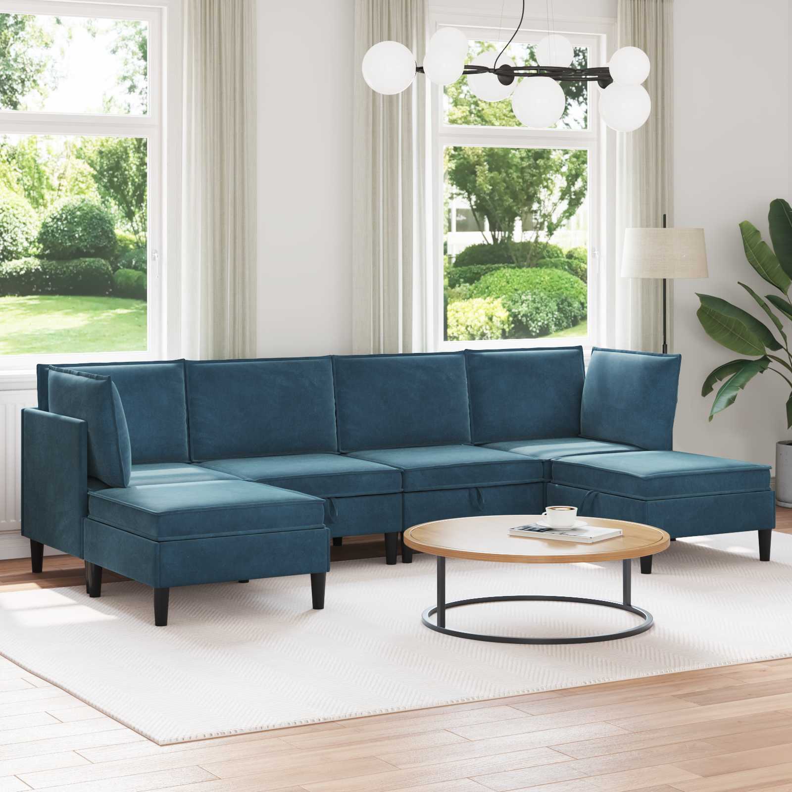 Wohnzimmergarnitur mit Kissen mit Speicher 6 pcs Blau Samt