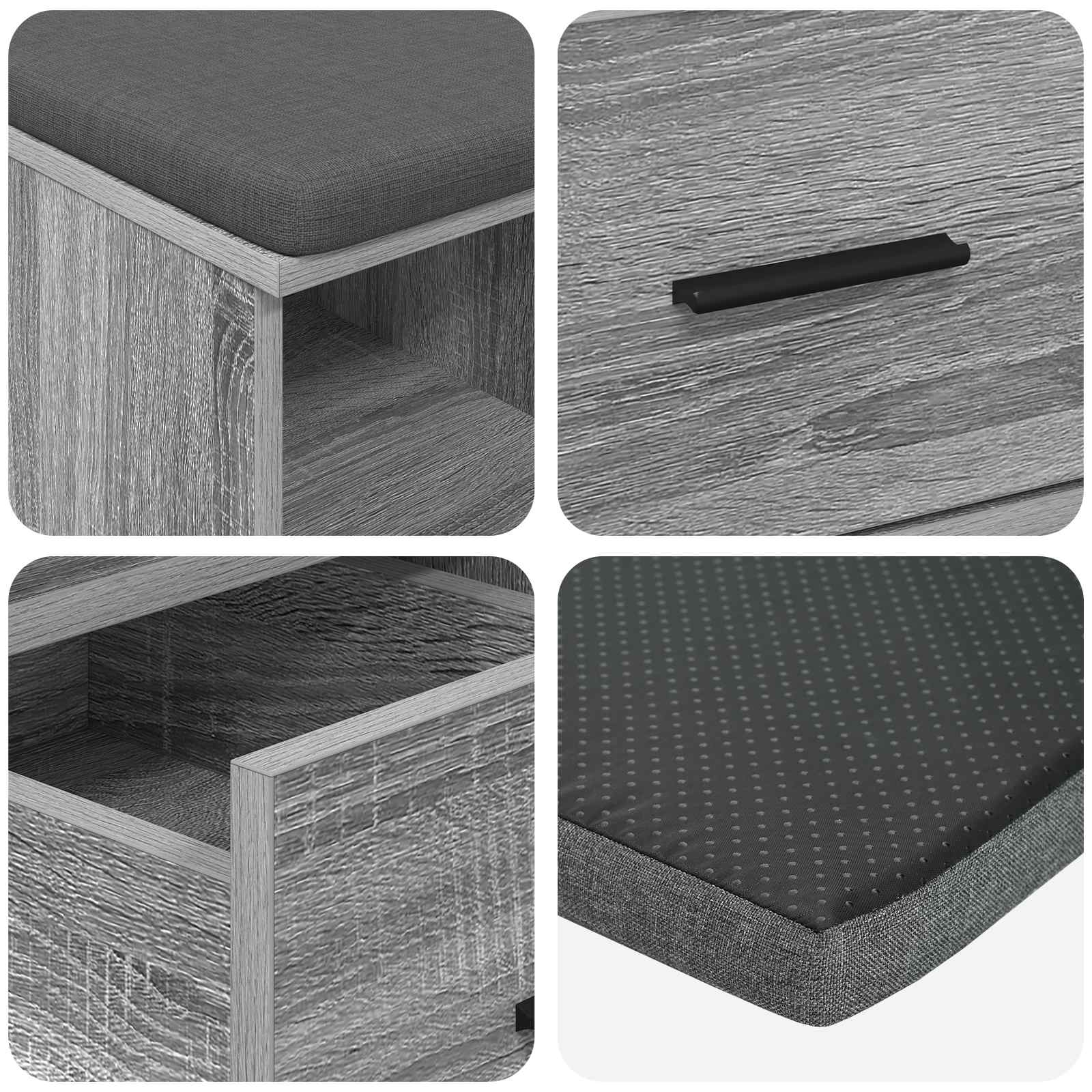 Flurbank mit Kissen mit Regal Graues Sonoma 60 x 38 x 46 cm