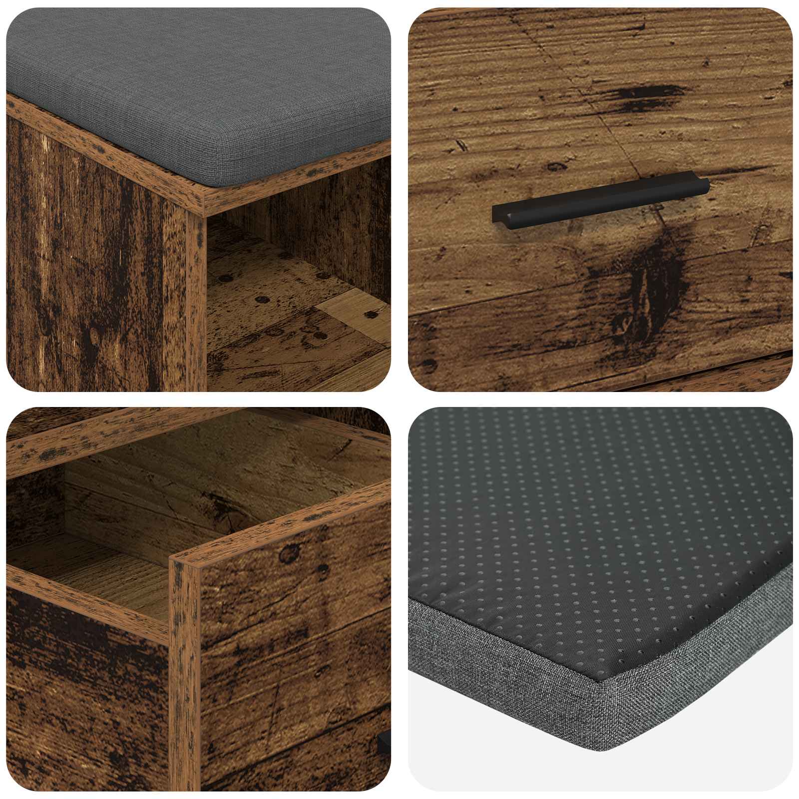 Flurbank mit Kissen mit Schubladen Altholz 60 x 38 x 46 cm