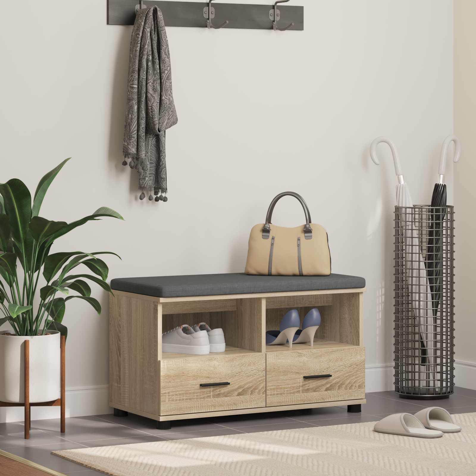Flurbank mit Kissen mit Schubladen Sonoma-Eiche 80 x 38 x 46 cm