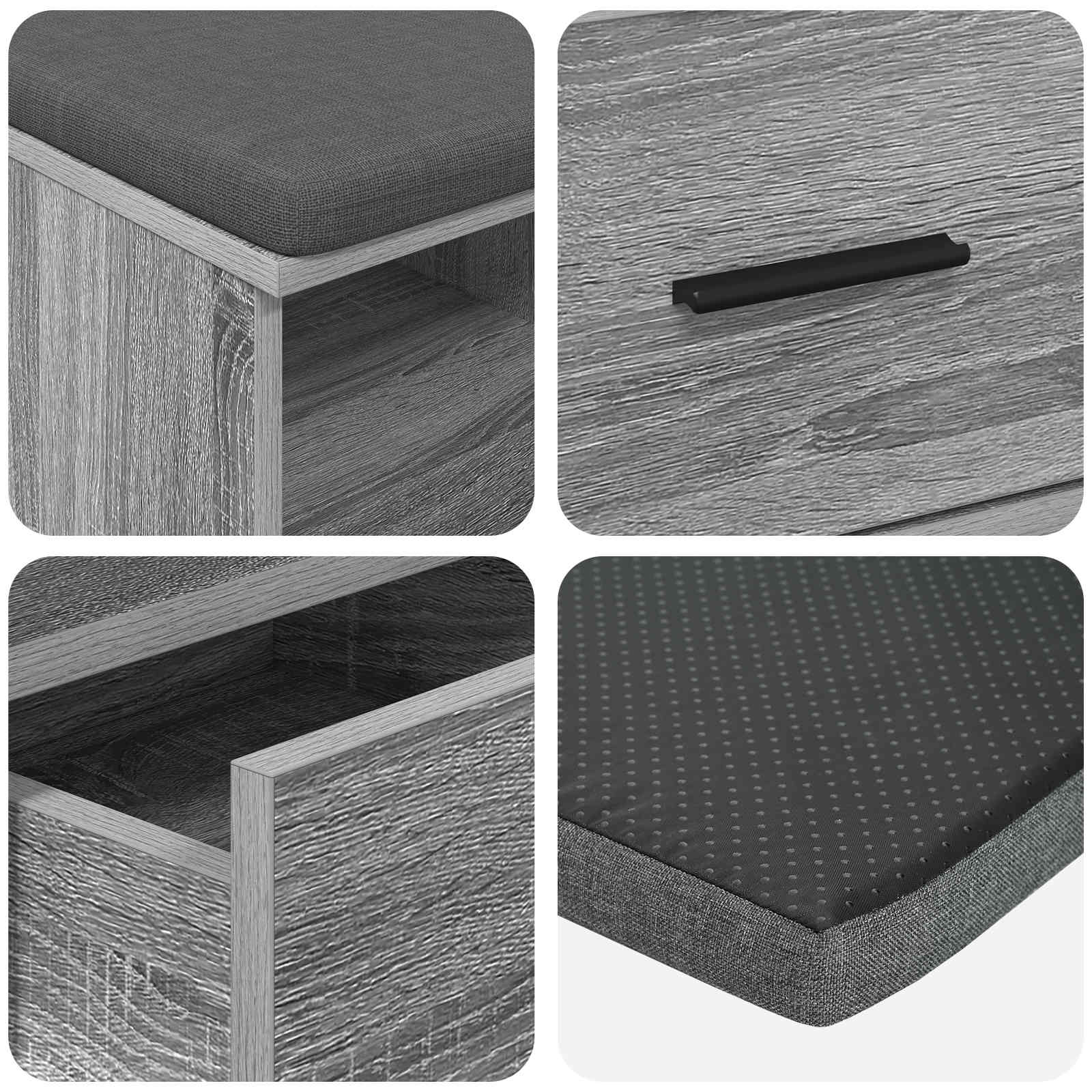 Flurbank mit Kissen mit Regal Graues Sonoma 80 x 38 x 46 cm