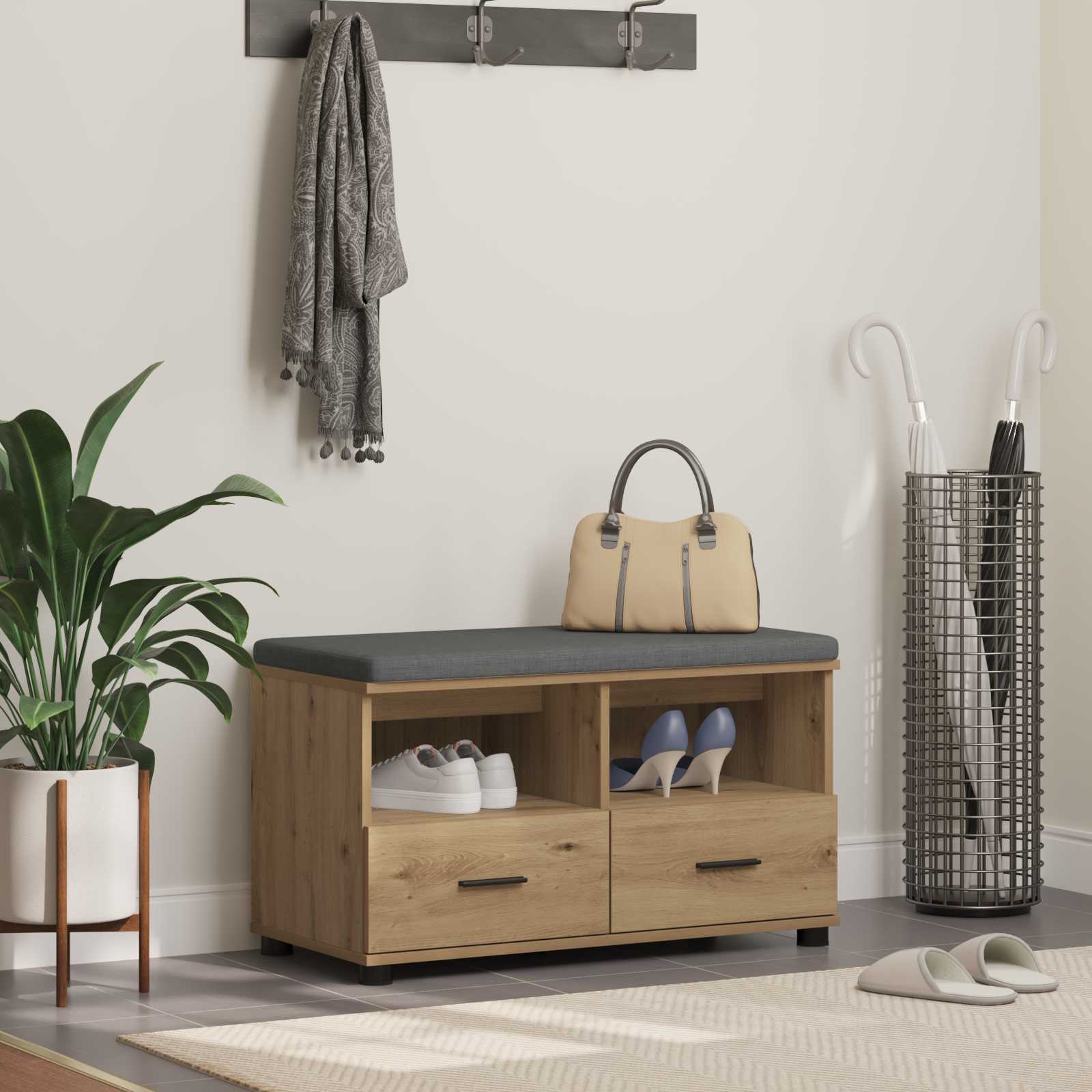 Flurbank mit Kissen mit Regal Artisan-Eiche 80 x 38 x 46 cm