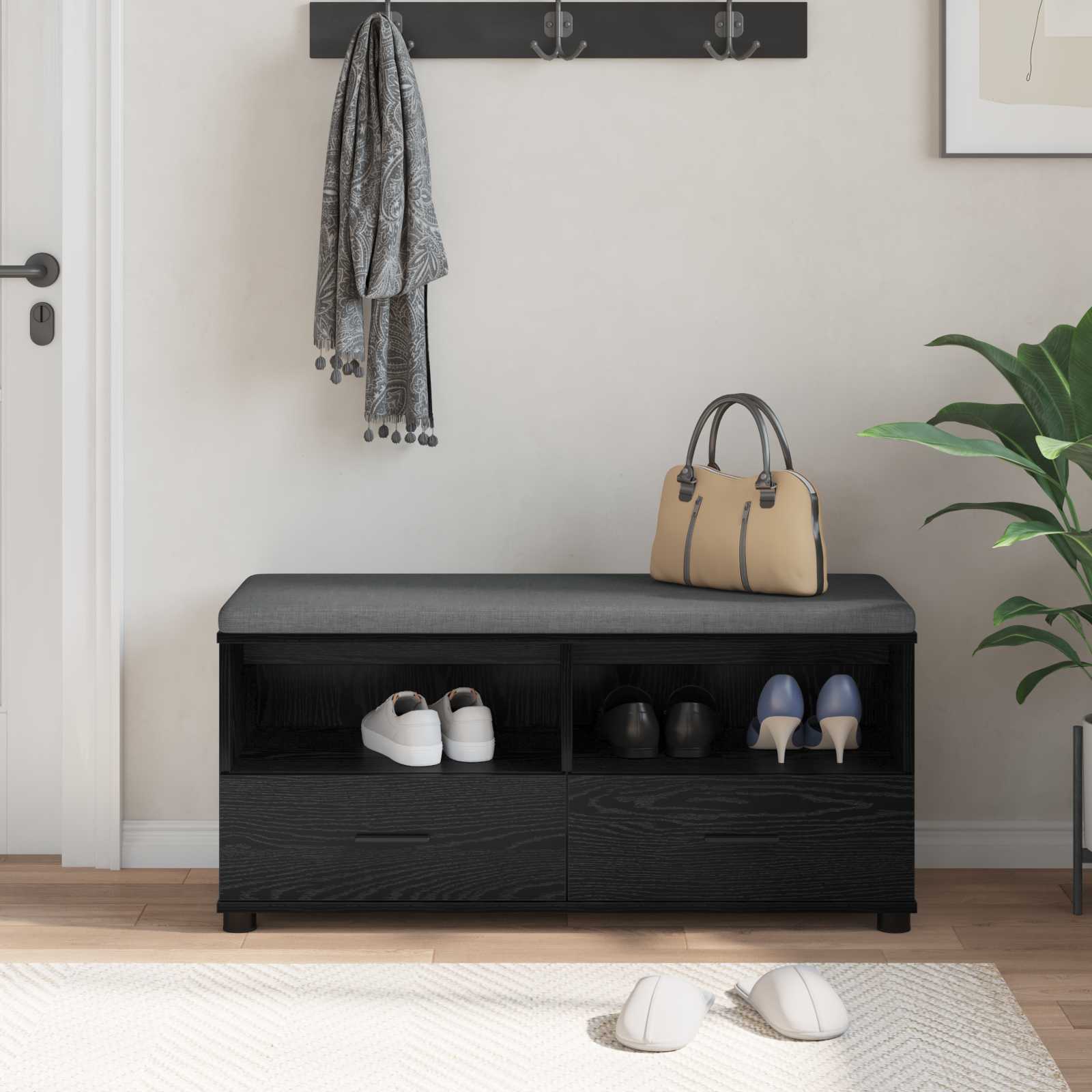 Flurbank mit Kissen mit Regal Schwarze Eiche 100 x 38 x 46 cm