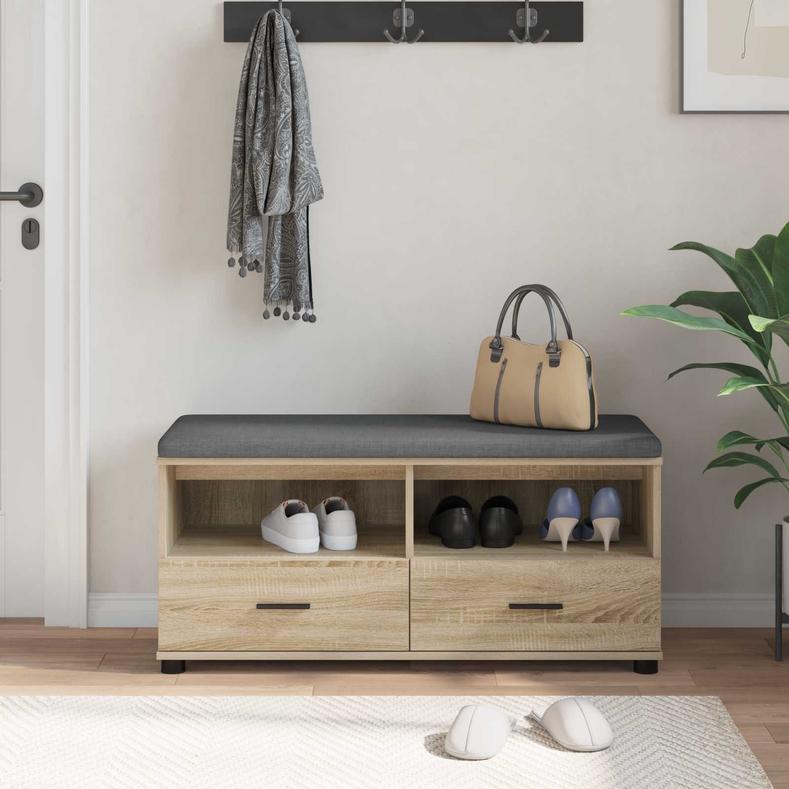 Flurbank mit Kissen mit Regal Sonoma-Eiche 100 x 38 x 46 cm