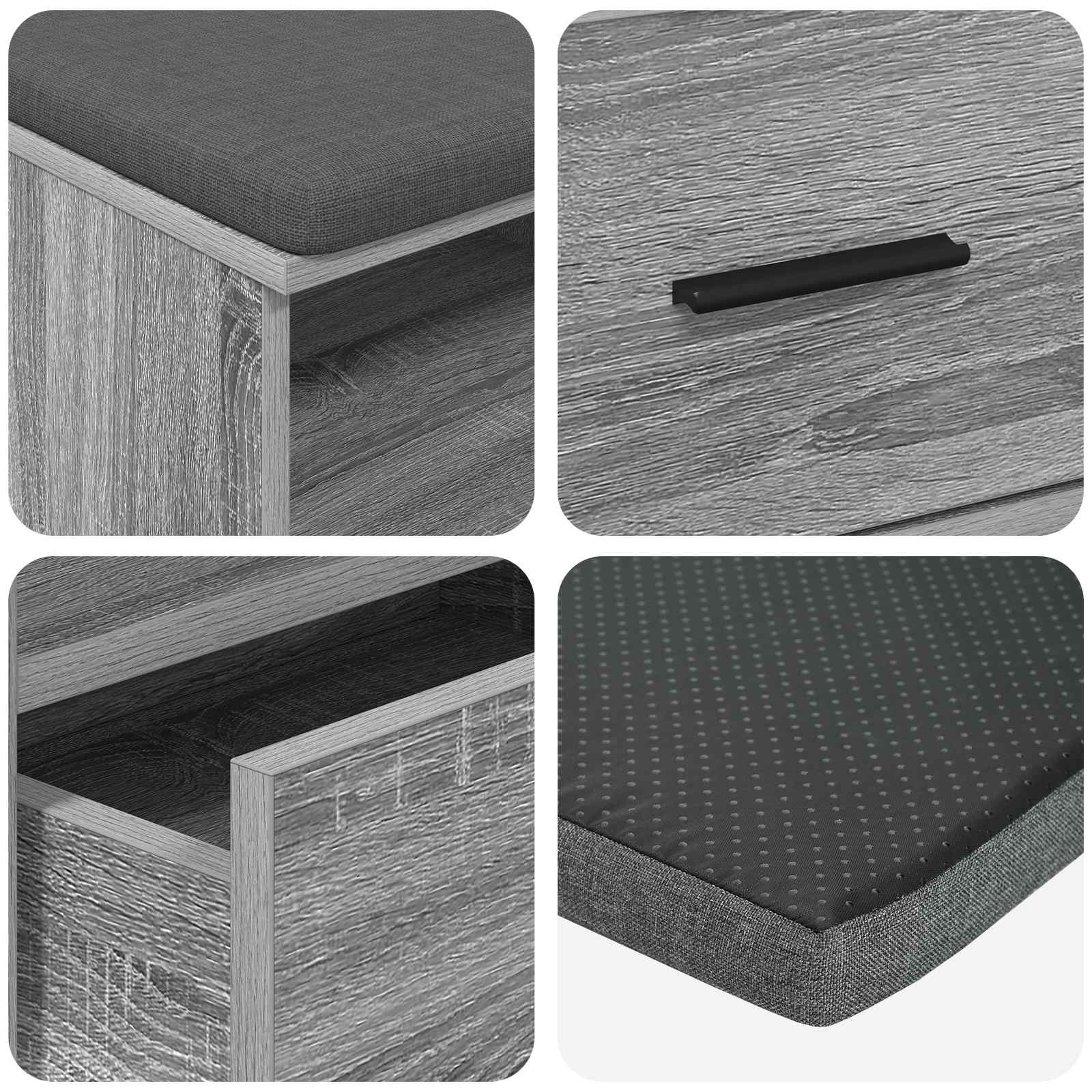 Flurbank mit Kissen mit Regal Graues Sonoma 100 x 38 x 46 cm