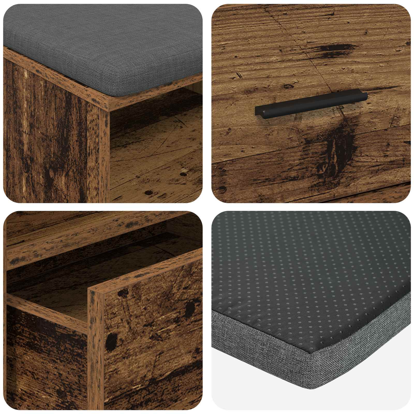 Flurbank mit Kissen mit Schubladen Altholz 100 x 38 x 46 cm