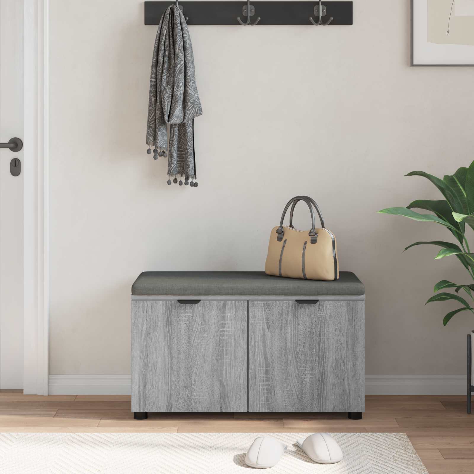 Flurbank mit Kissen mit Regal Graues Sonoma 80 x 38 x 46 cm