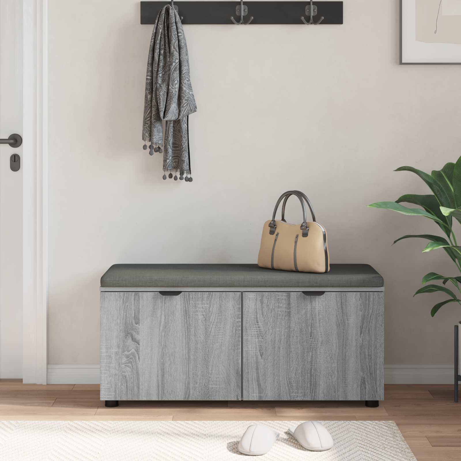 Flurbank mit Kissen mit Regal Graues Sonoma 100 x 38 x 46 cm