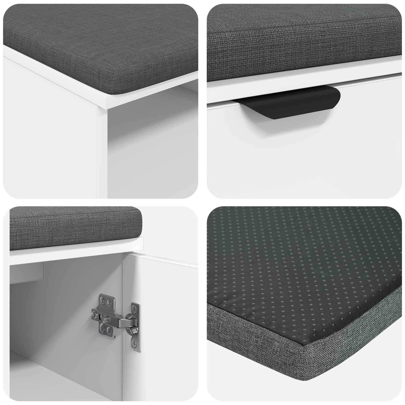 Flurbank mit Kissen mit Regal mit Speicher Weiß 60 x 38 x 46 cm