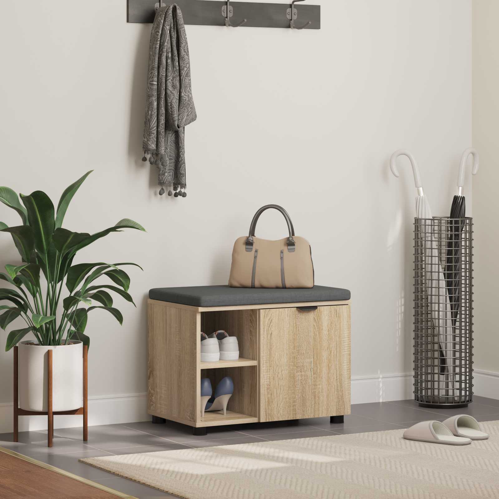 Flurbank mit Kissen mit Regal Sonoma-Eiche 60 x 38 x 46 cm