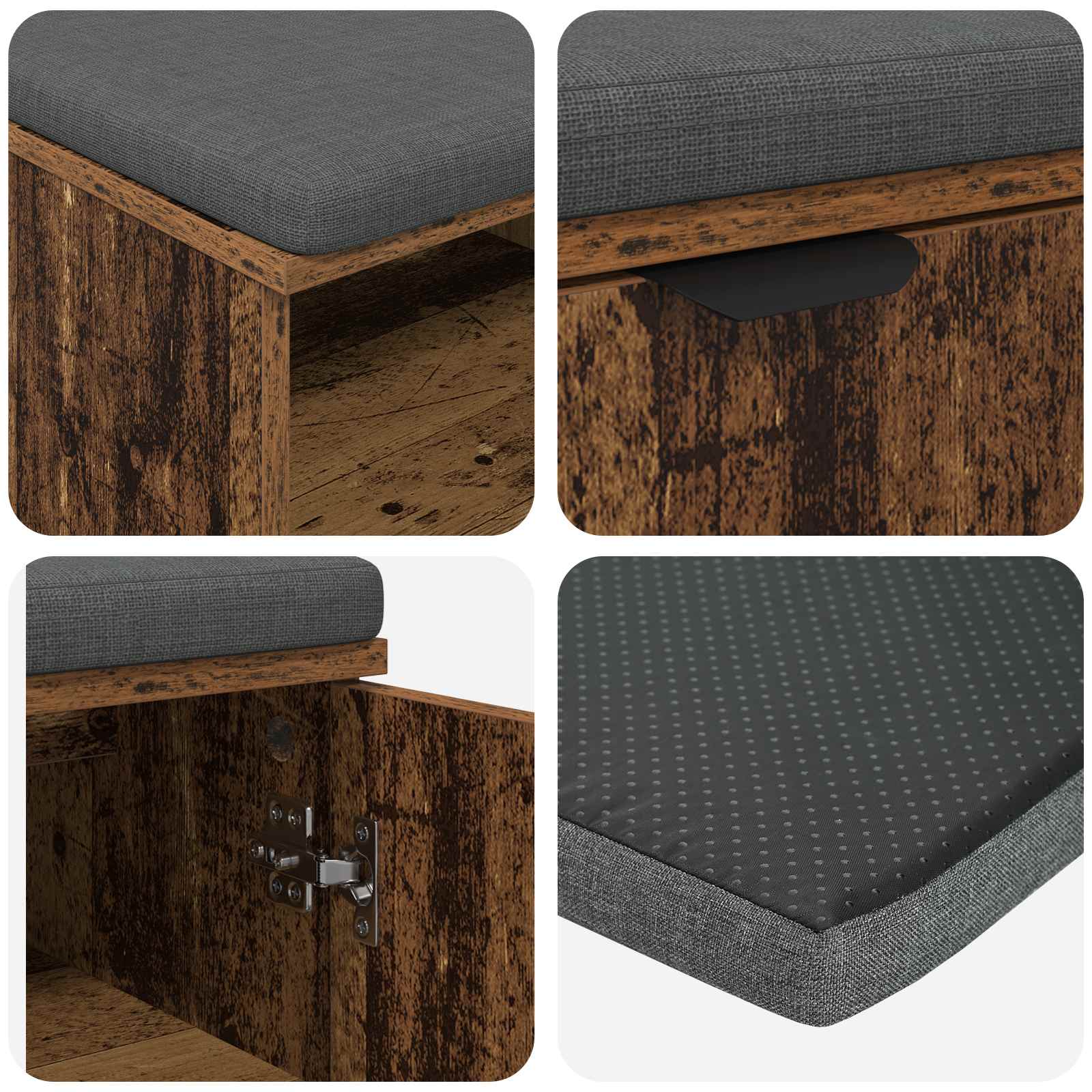 Flurbank mit Kissen mit Regal mit Tür Altholz 80 x 38 x 46 cm