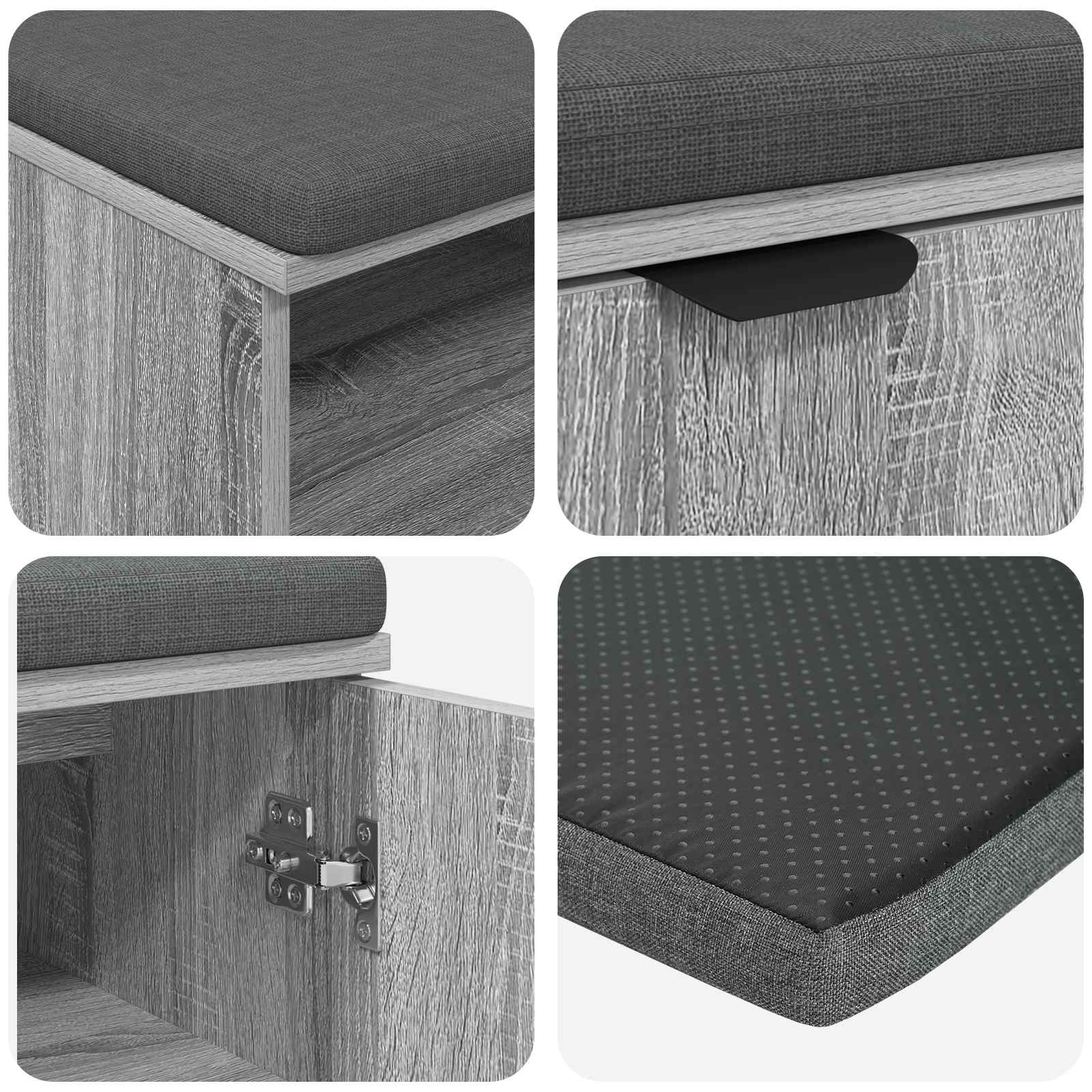 Flurbank mit Kissen mit Regal Graues Sonoma 100 x 38 x 46 cm