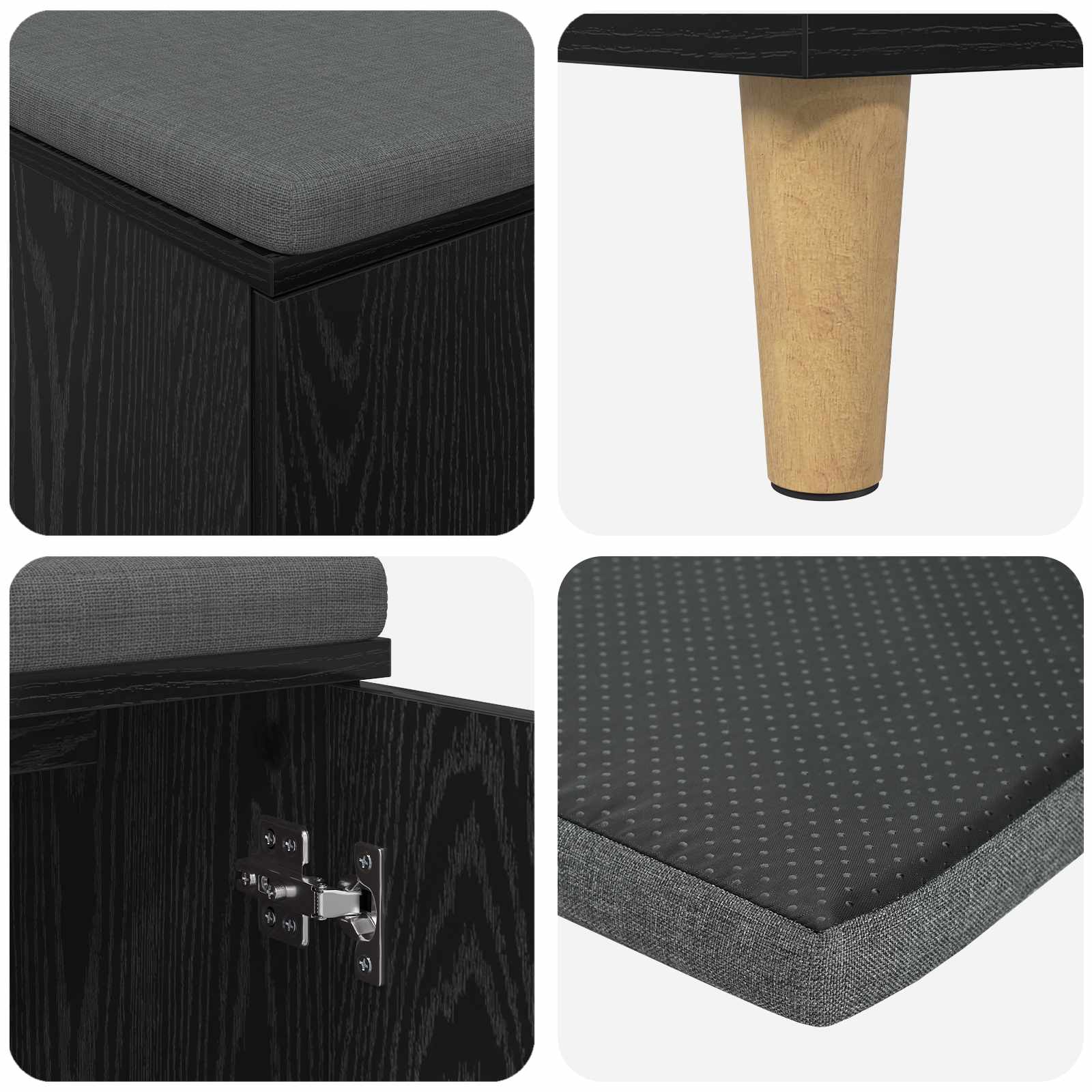 Flurbank mit Kissen mit Tür Schwarze Eiche 100 x 38 x 46 cm