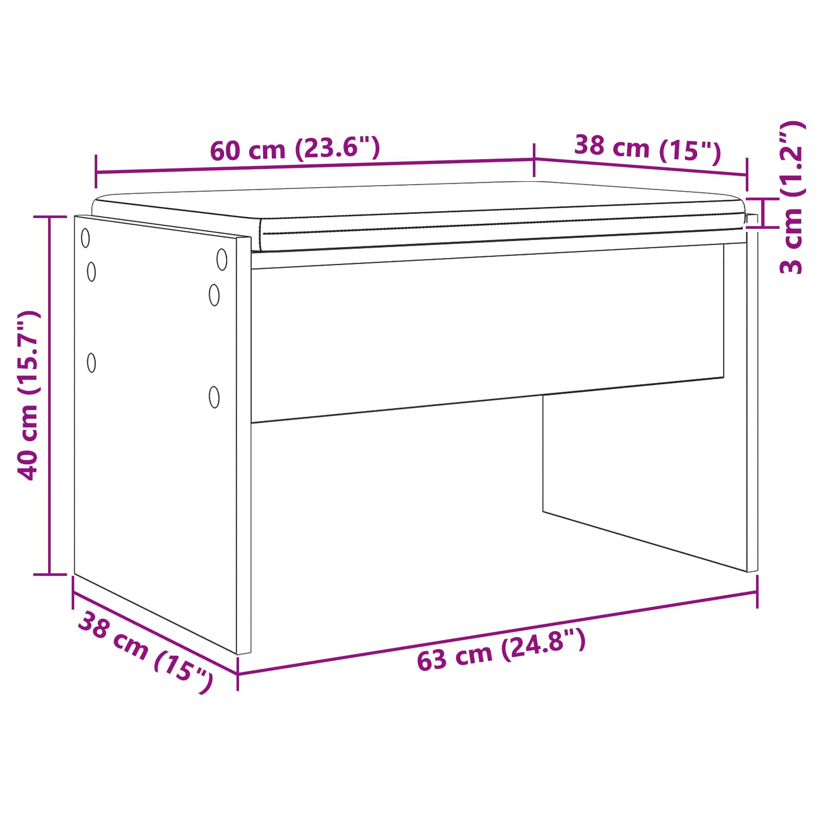 Flurbank mit Kissen Altholz 63 x 38 x 40 cm