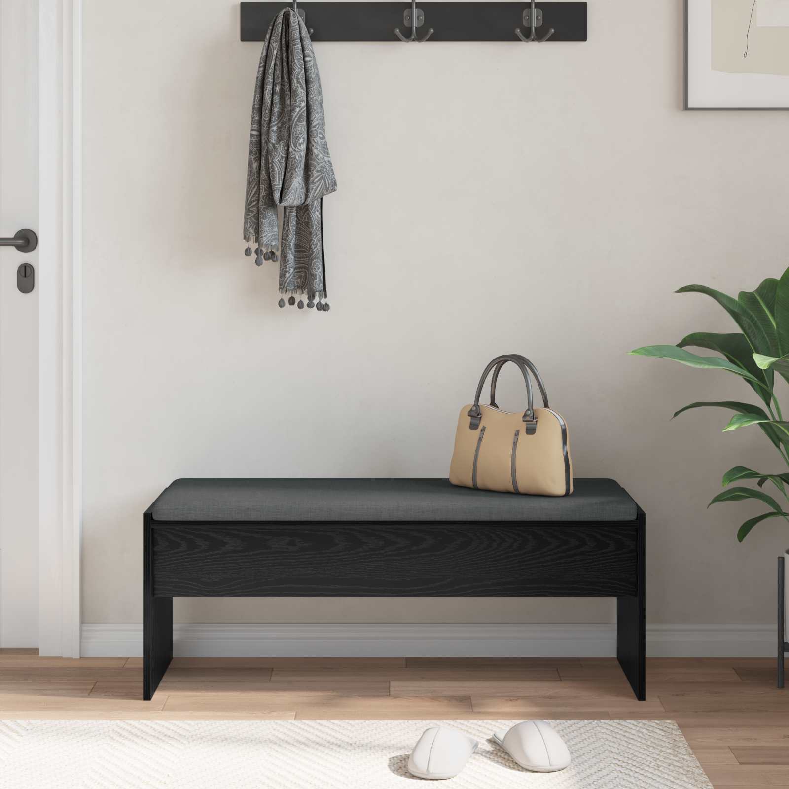 Flurbank mit Kissen Schwarz Eichen-Optik 103 x 38 x 40 cm