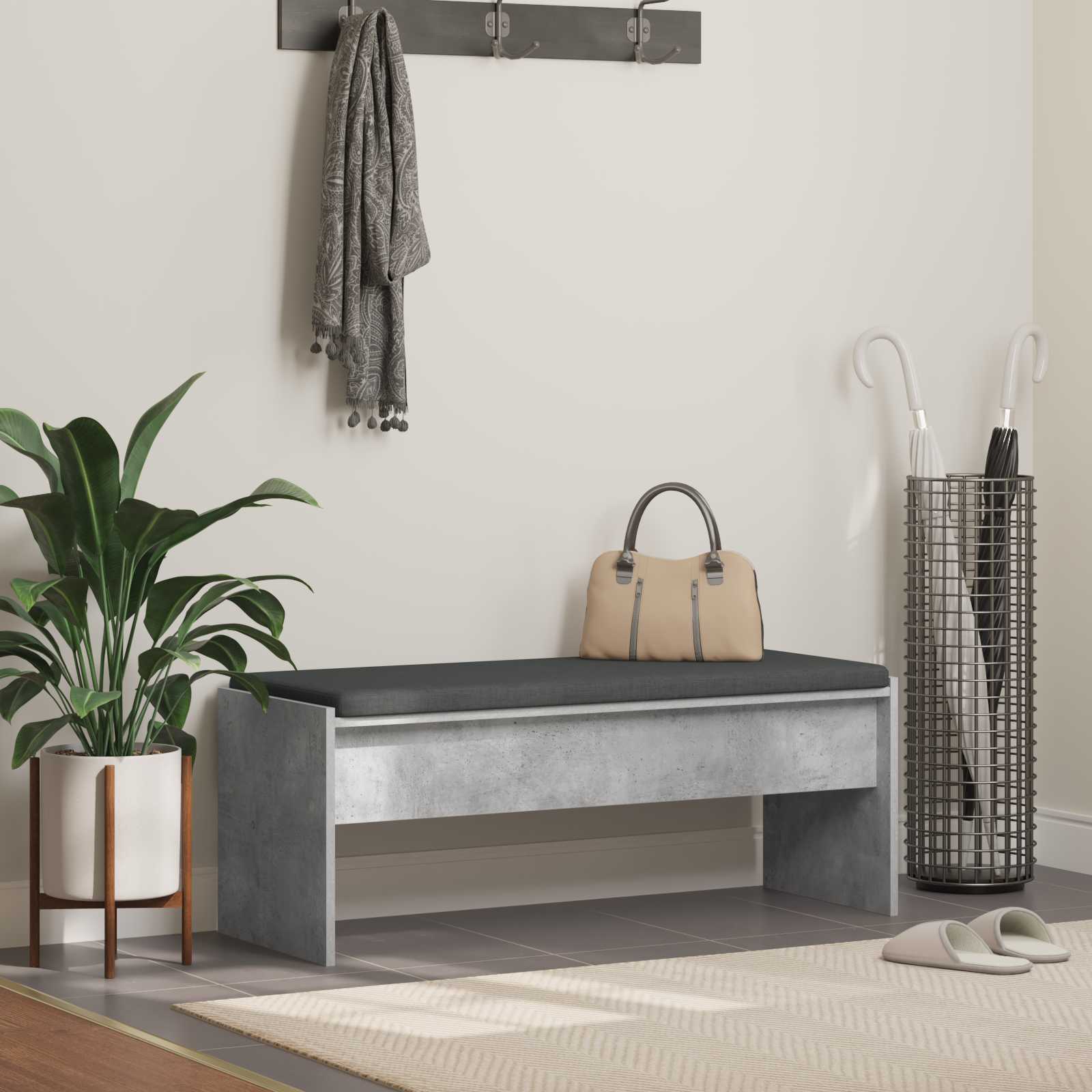 Flurbank mit Kissen Beton Grau 103 x 38 x 40 cm