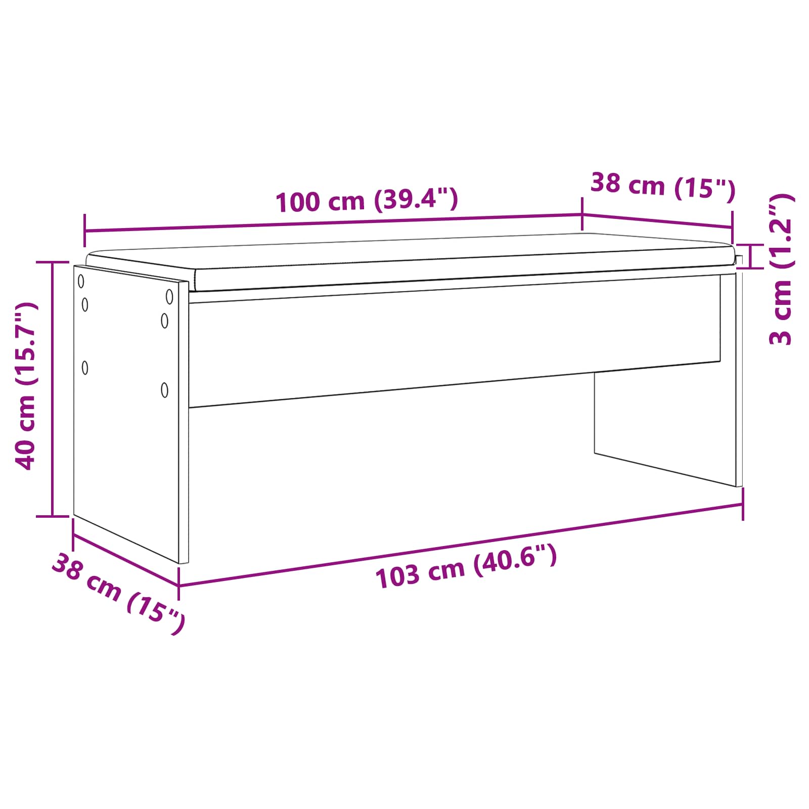 Flurbank mit Kissen Beton Grau 103 x 38 x 40 cm