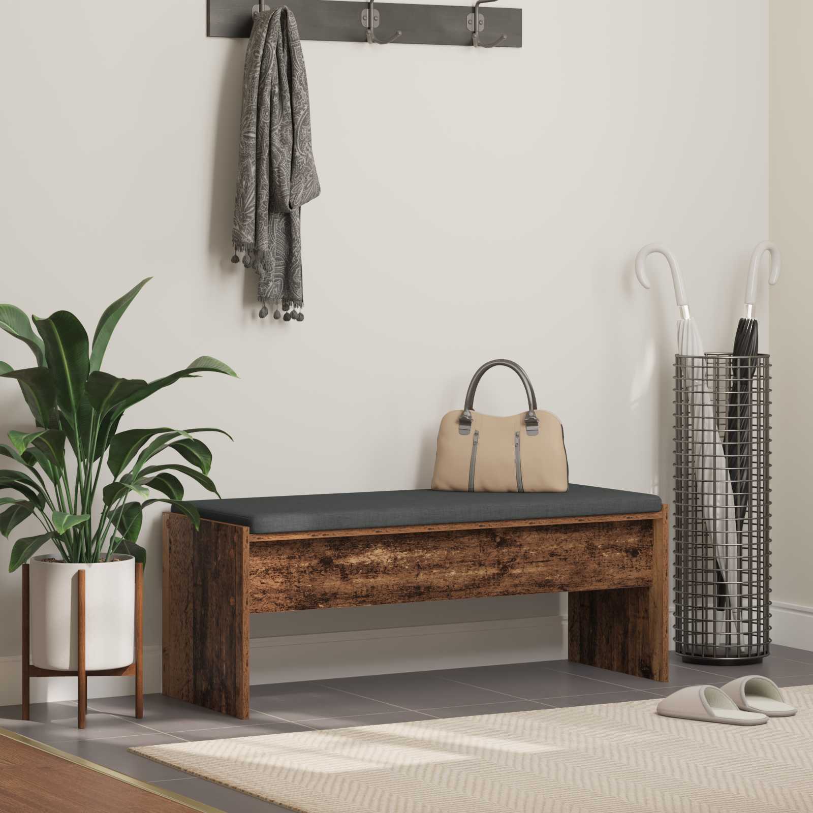 Flurbank mit Kissen Altholz 103 x 38 x 40 cm