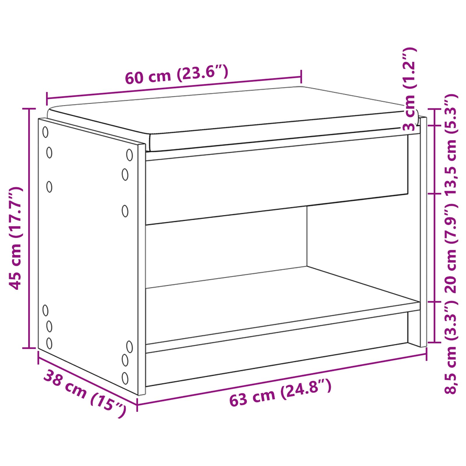 Flurbank mit Kissen mit Regal Graues Sonoma 63 x 38 x 45 cm