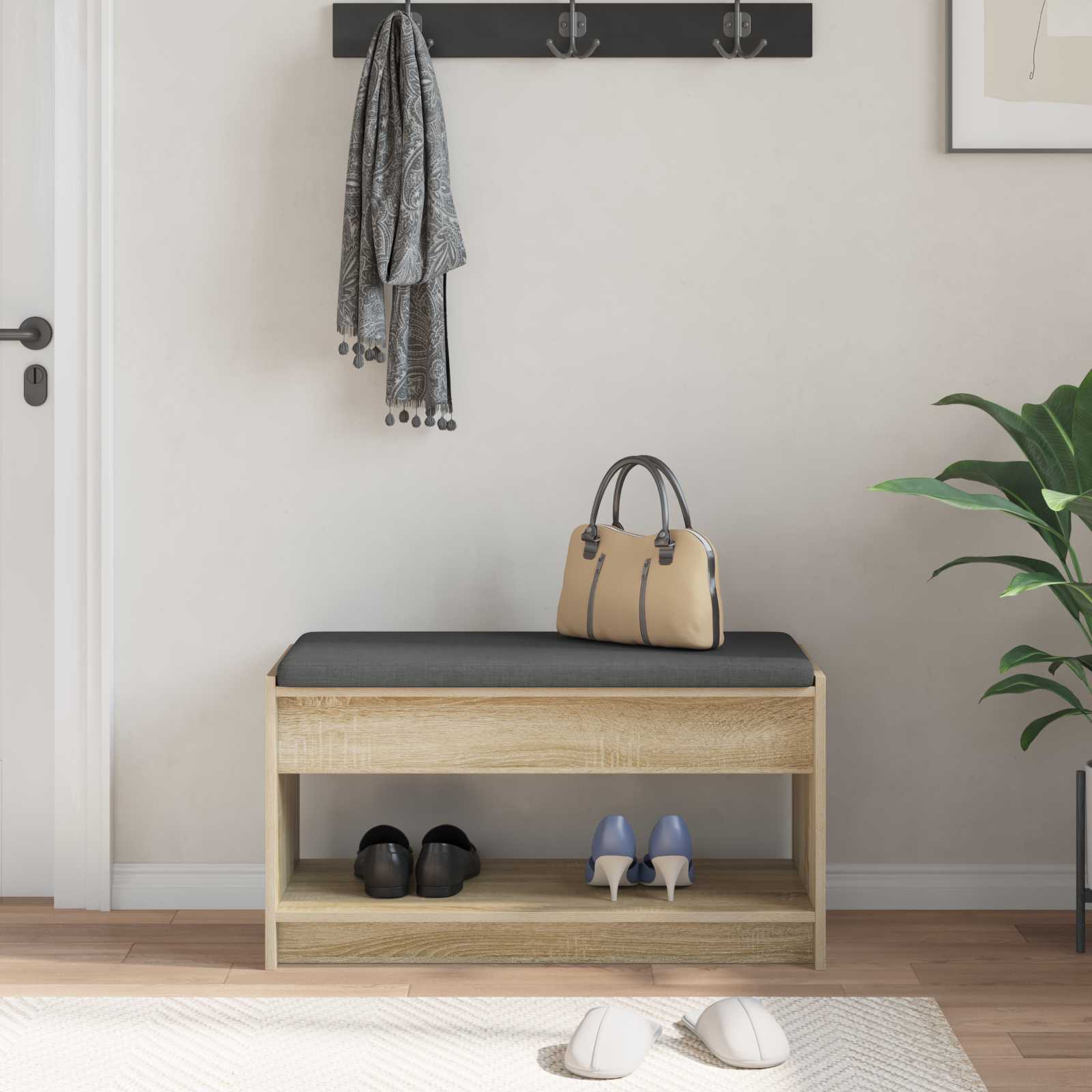 Flurbank mit Kissen mit Regal Sonoma-Eiche 83 x 38 x 45 cm