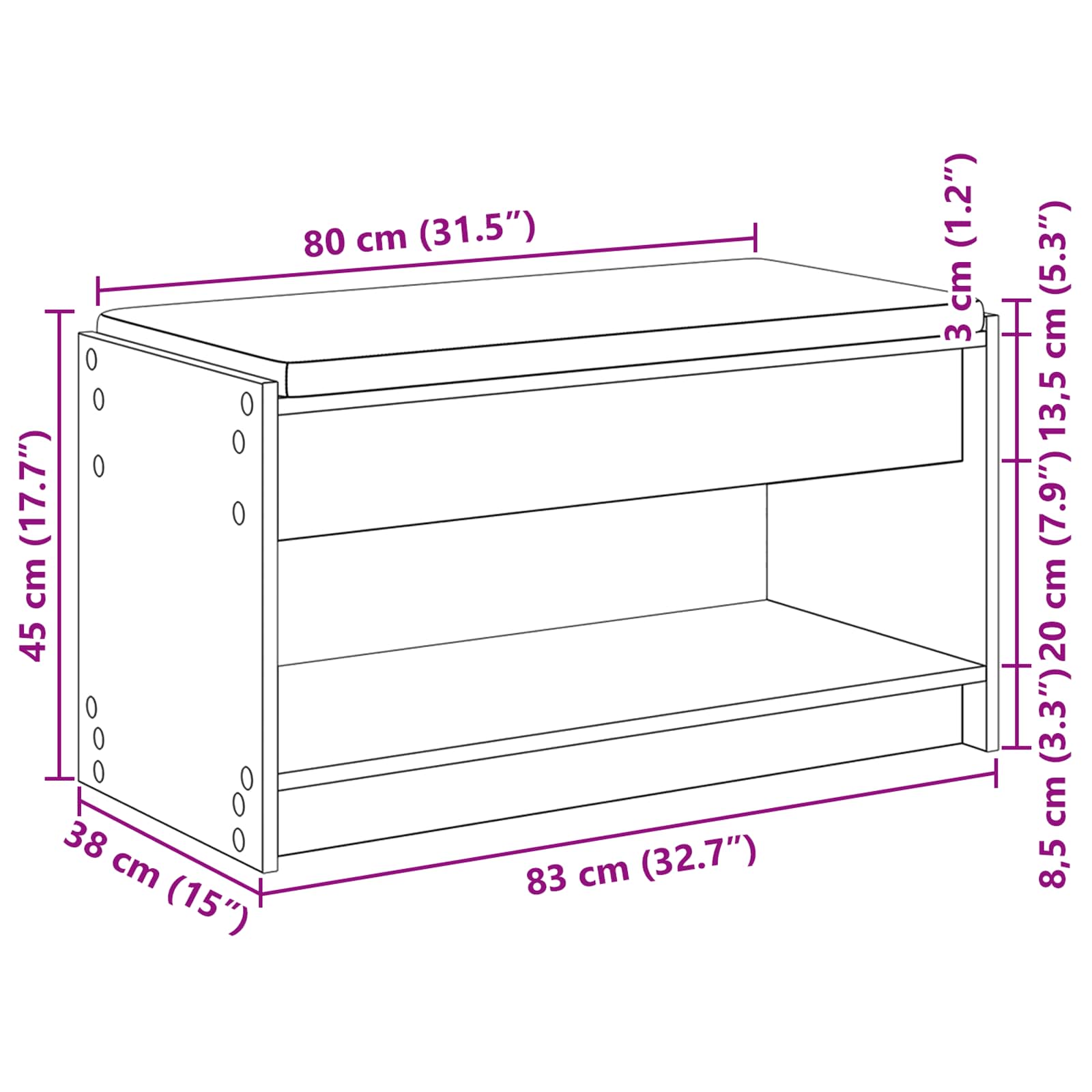 Flurbank mit Kissen mit Regal Graues Sonoma 83 x 38 x 45 cm