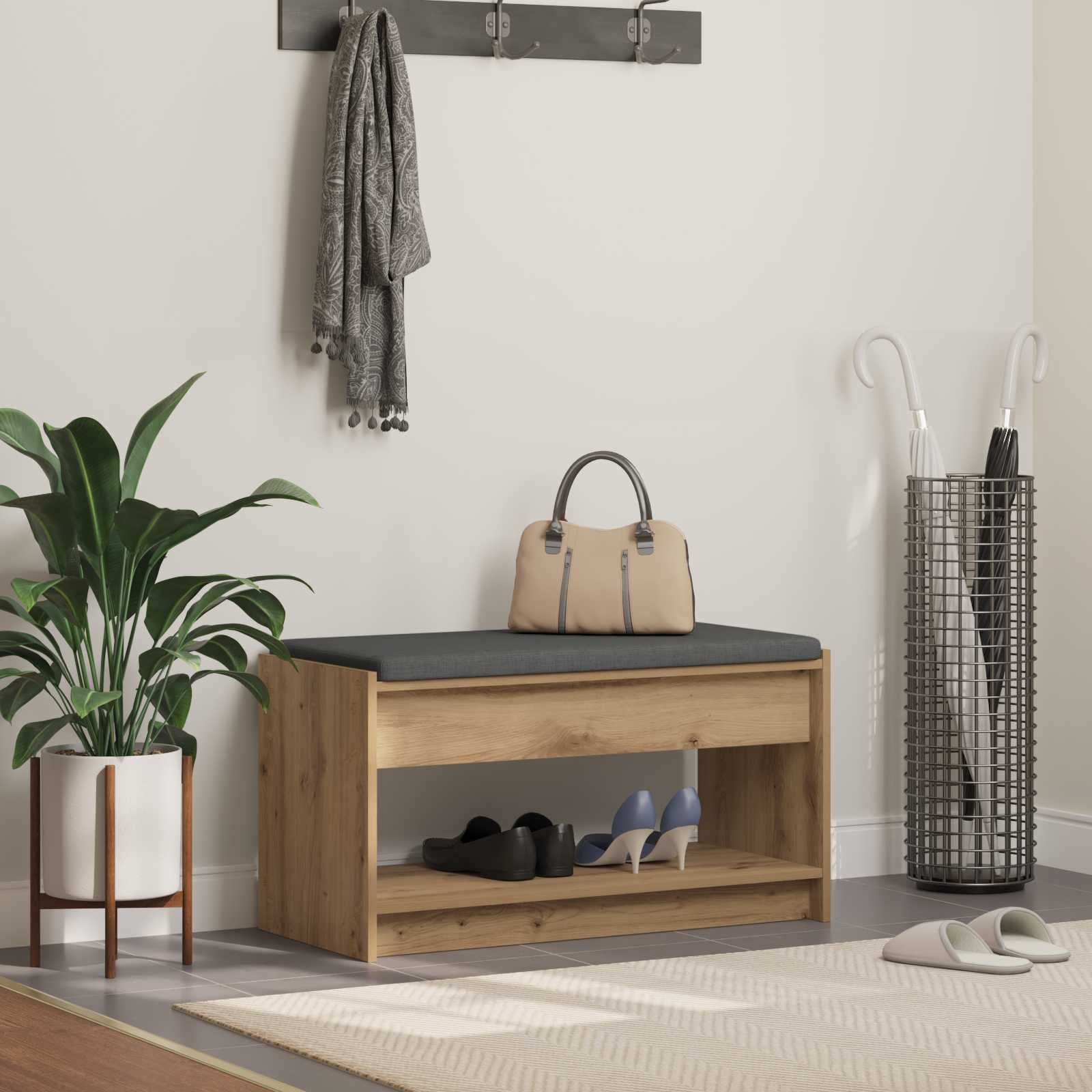 Flurbank mit Kissen mit Regal Artisan-Eiche 83 x 38 x 45 cm