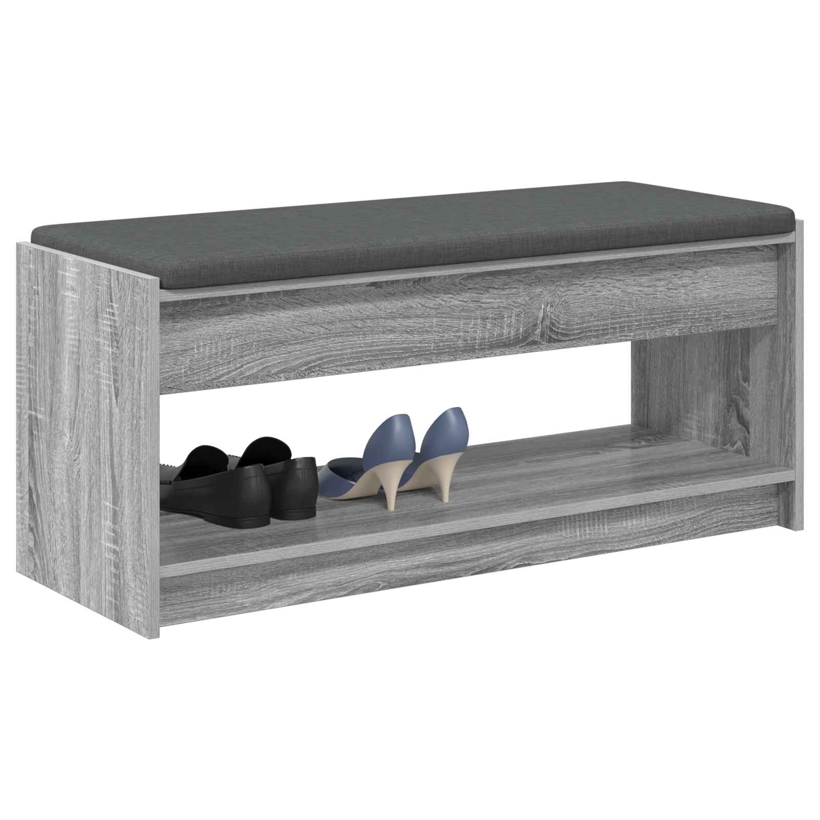 Flurbank mit Kissen mit Regal Graues Sonoma 103 x 38 x 45 cm