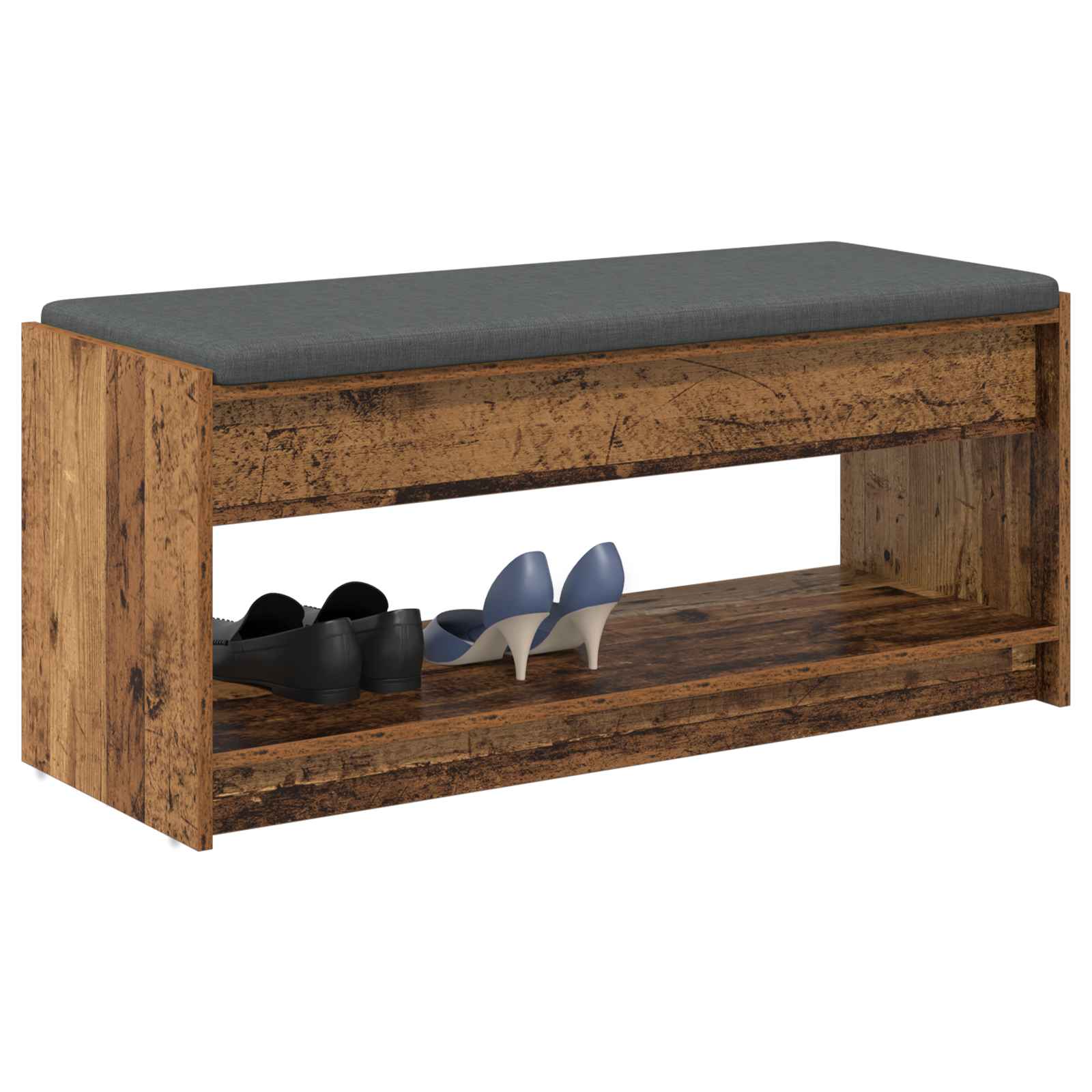 Flurbank mit Kissen mit Regal Altholz 103 x 38 x 45 cm