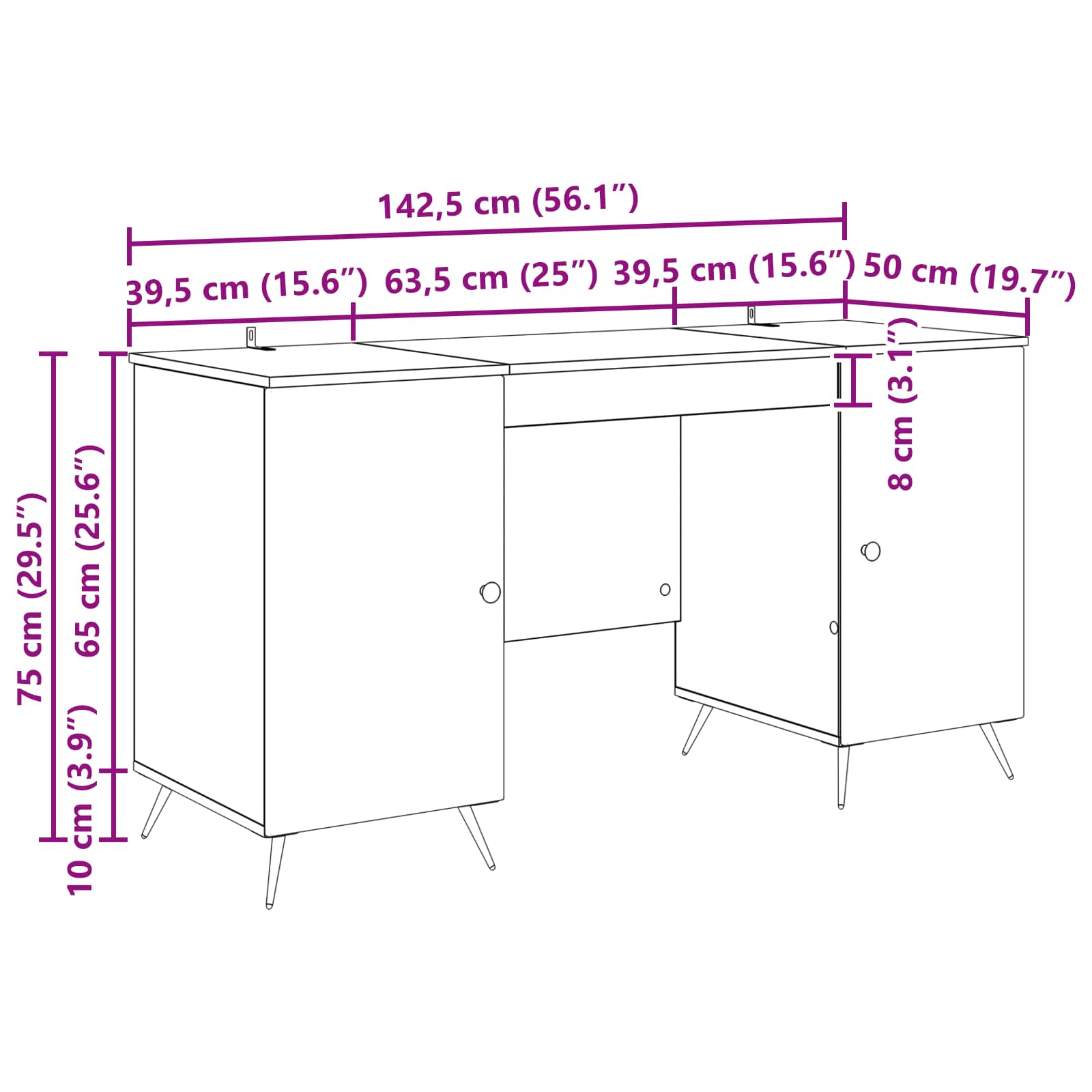 Schreibtisch Graues Sonoma 142,5 x 50 x 75 cm Holzwerkstoff